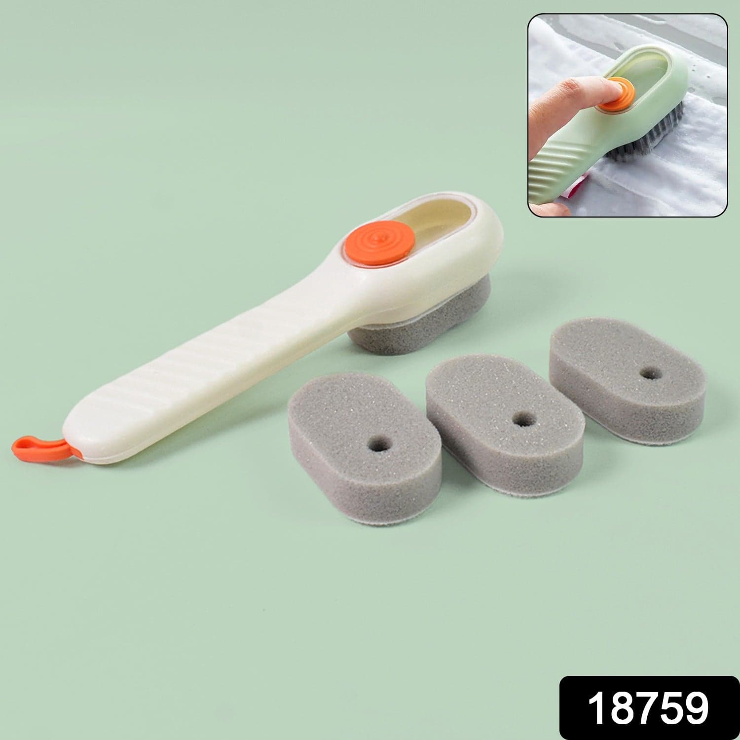 Cleaning Sponge Brush with Liquid / Soap Dispenser & With 4 Refill Brush Heads (1 Set) thumbnail 2