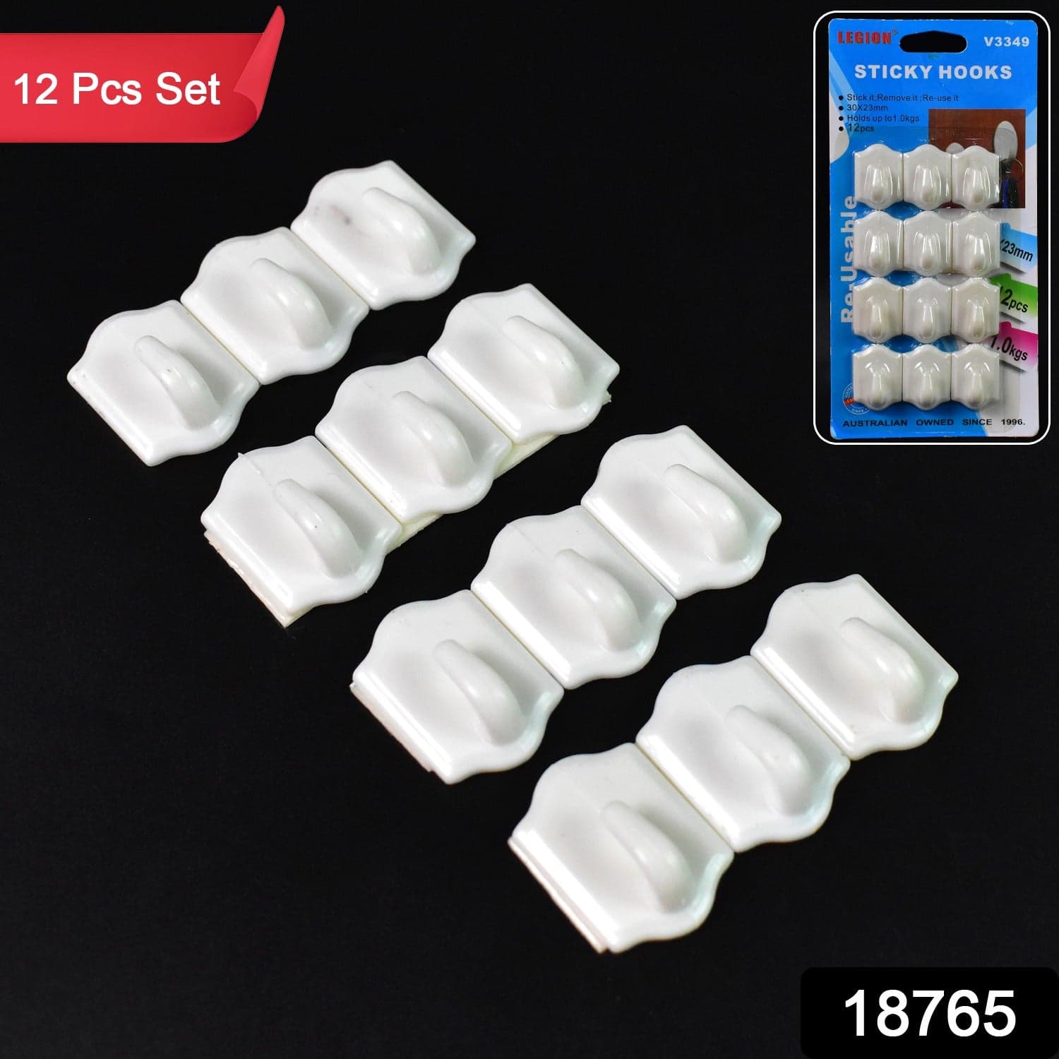 Small Adhesive Hooks for Wall Hanging Adhesive Hooks (12 pcs Set) thumbnail 2