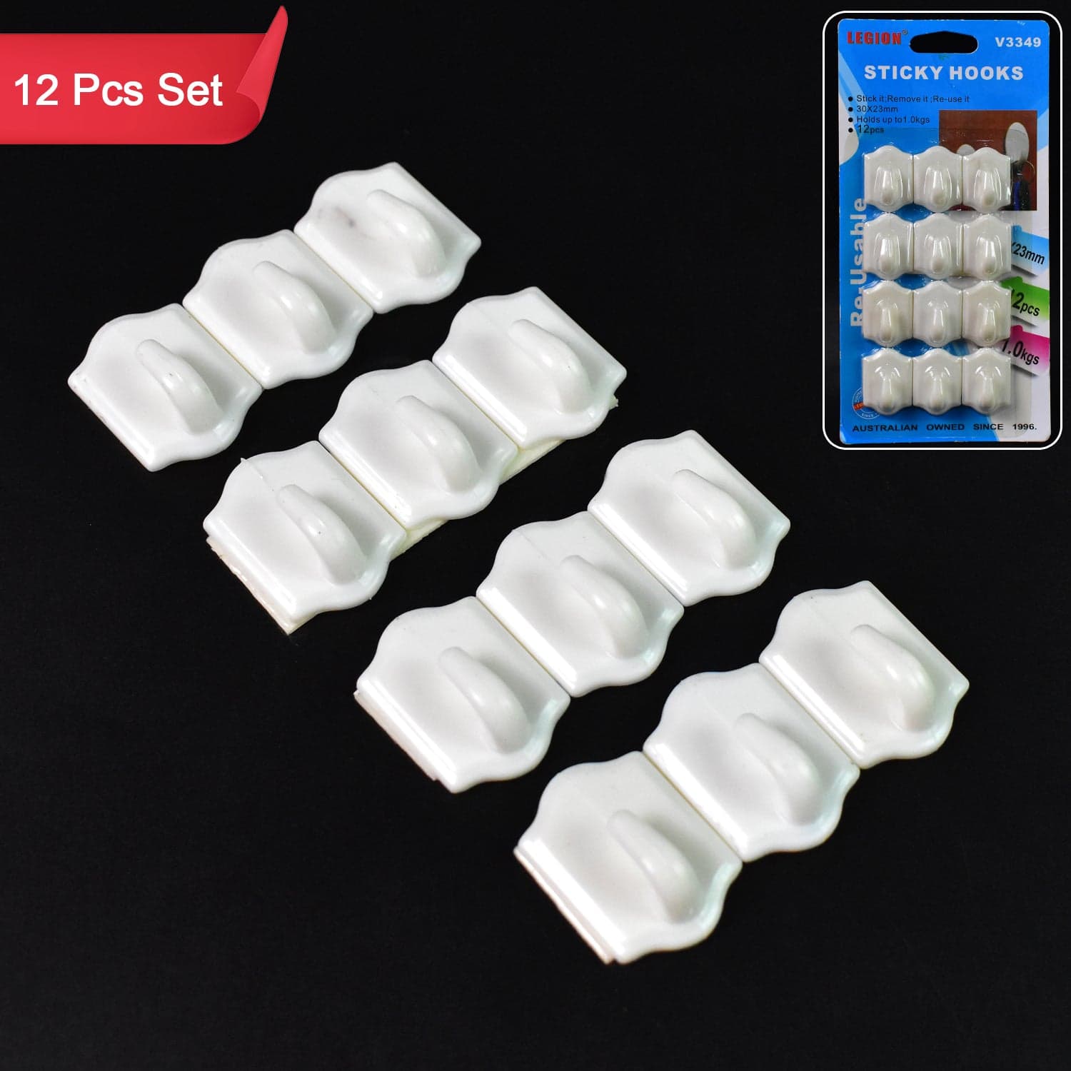 Small Adhesive Hooks for Wall Hanging Adhesive Hooks (12 pcs Set) thumbnail 3