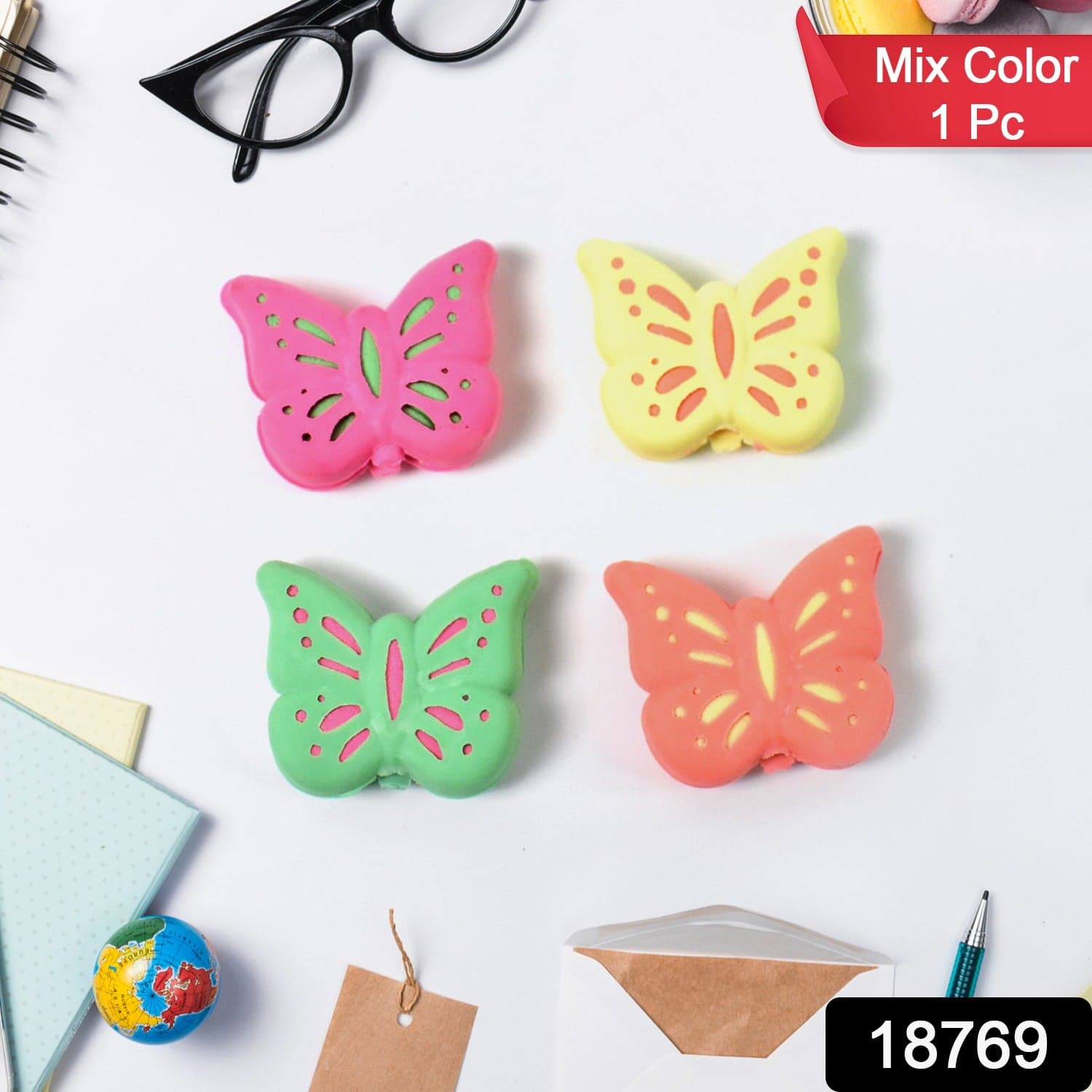 Butterfly Shape Eraser Rubber (1 Pc / Mix Colour & Design) thumbnail 2