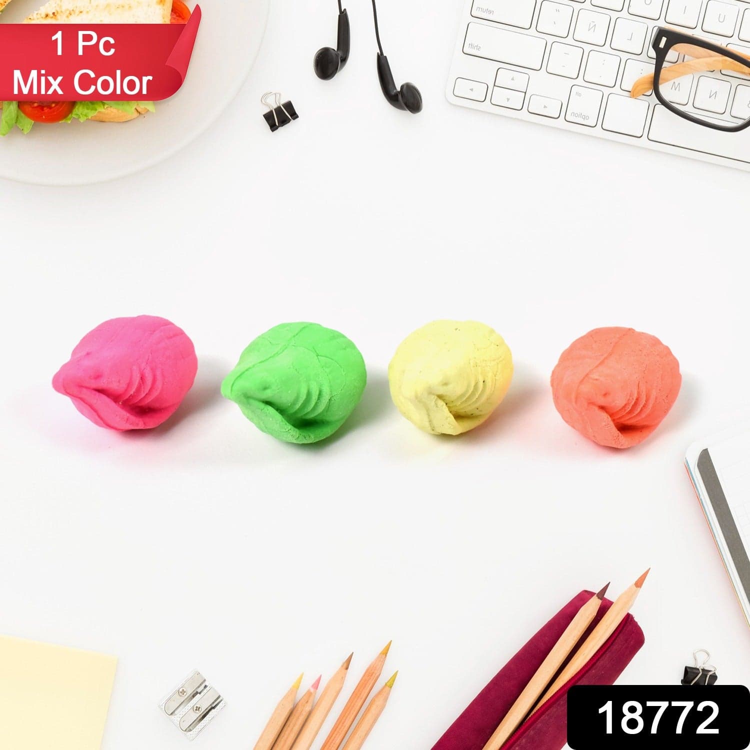 Shankh Shape Eraser Rubber (1 Pc / Mix Colour & Design) thumbnail 2