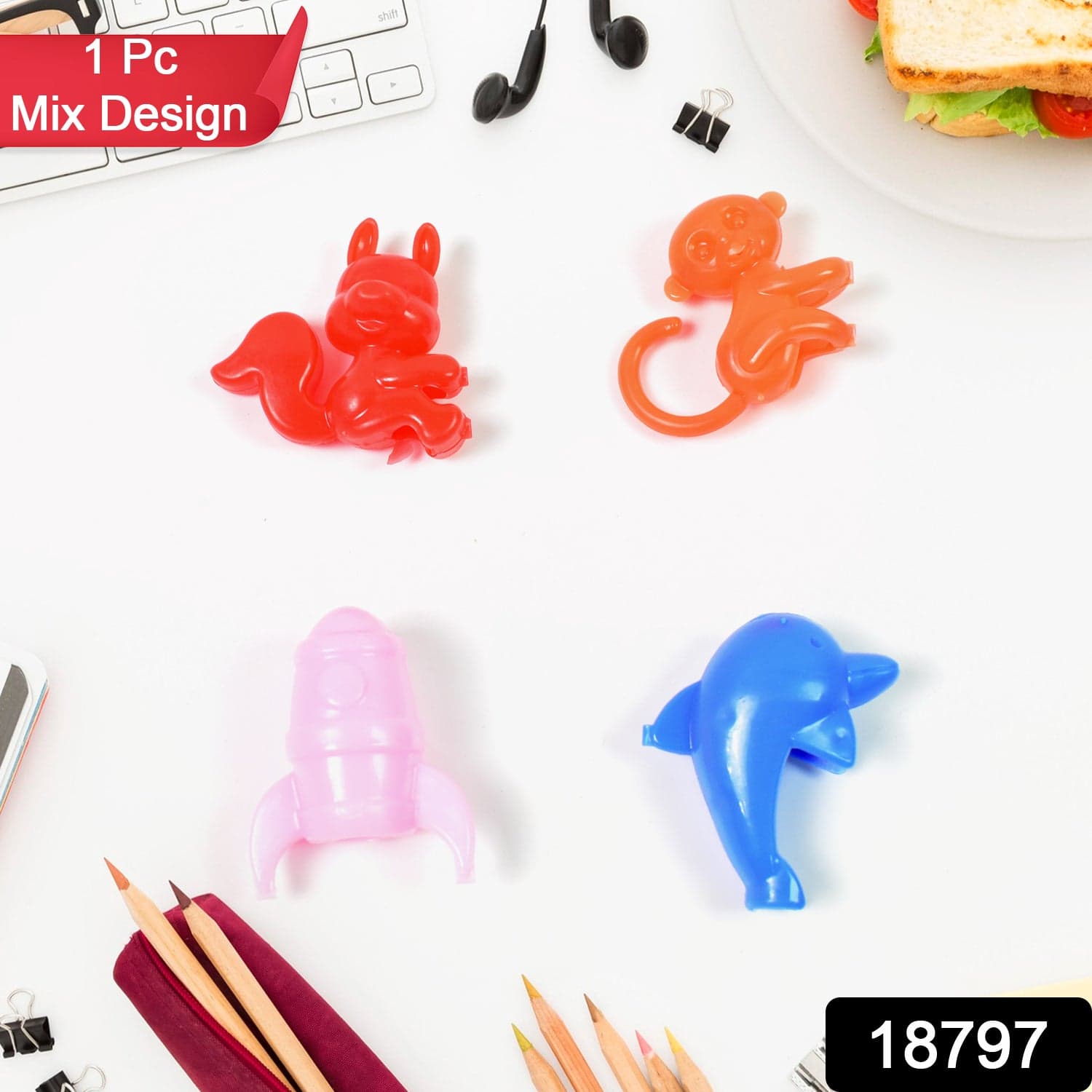 Mix Character, Monkey, Fish, Cat Pencil Top Promotional toys (1 Pc / Mix Colour & Design) thumbnail 2