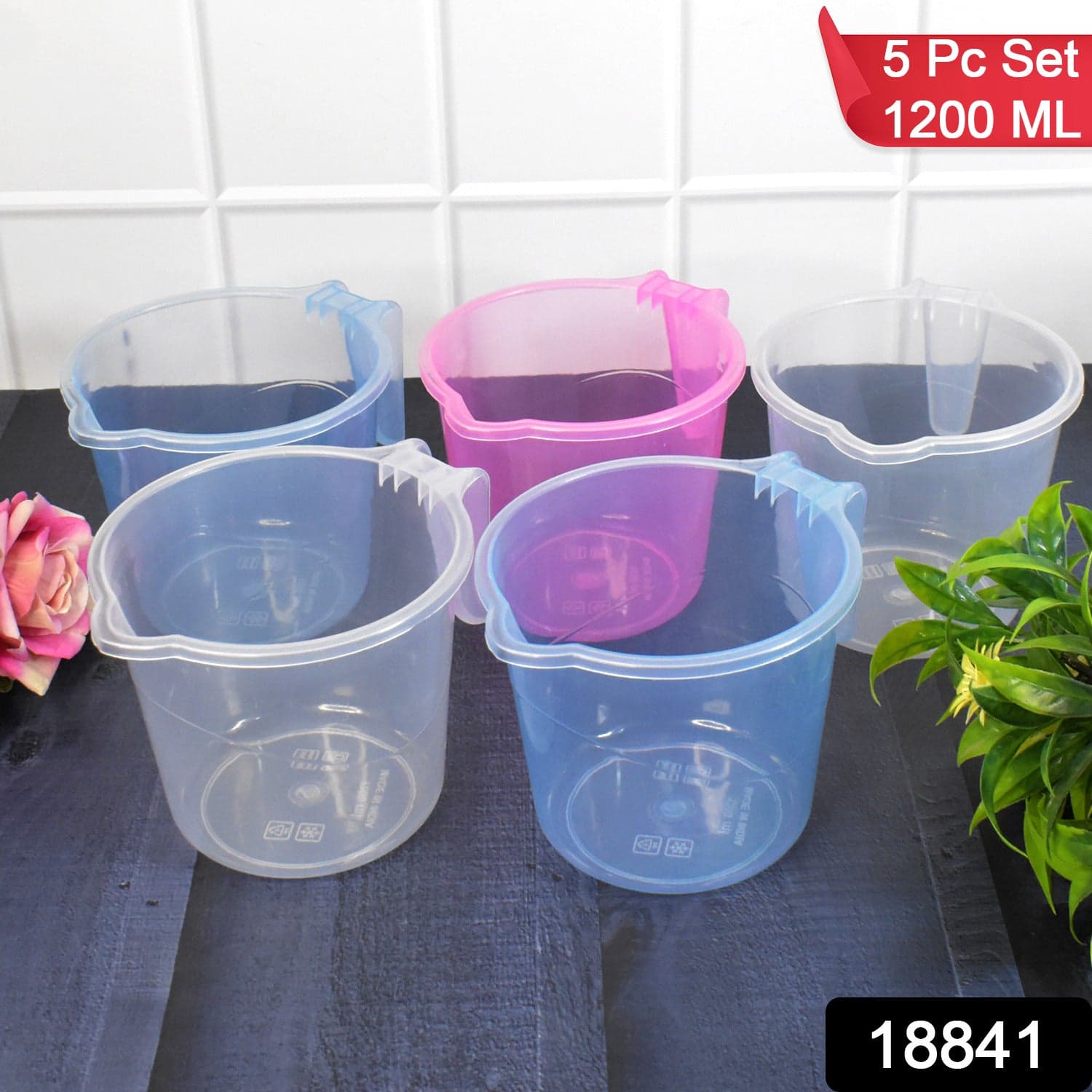 Plastic Round Transparent Bath Water Mug (5 pc / Mix colour / 1200 ML) thumbnail 2