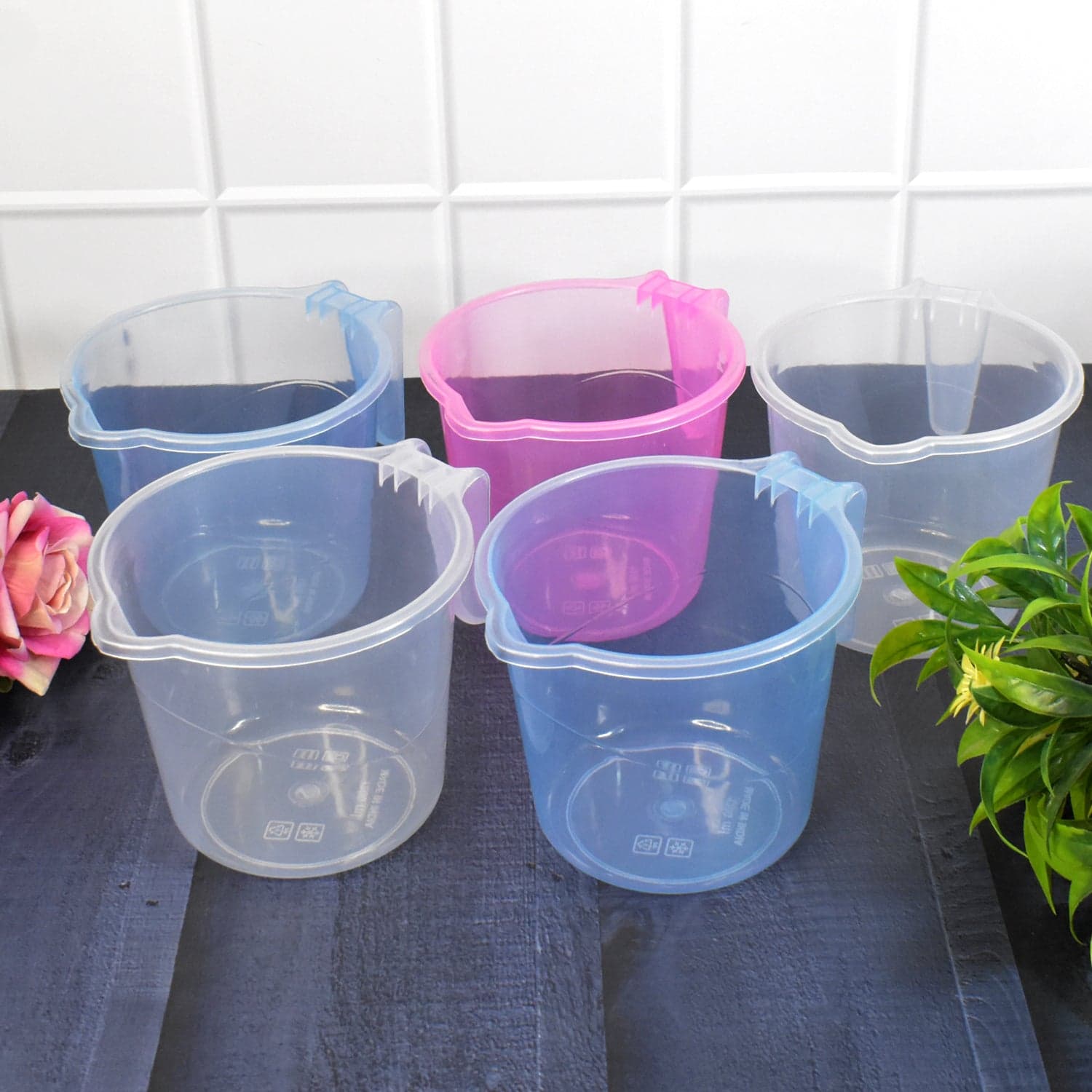Plastic Round Transparent Bath Water Mug (5 pc / Mix colour / 1200 ML) thumbnail 4