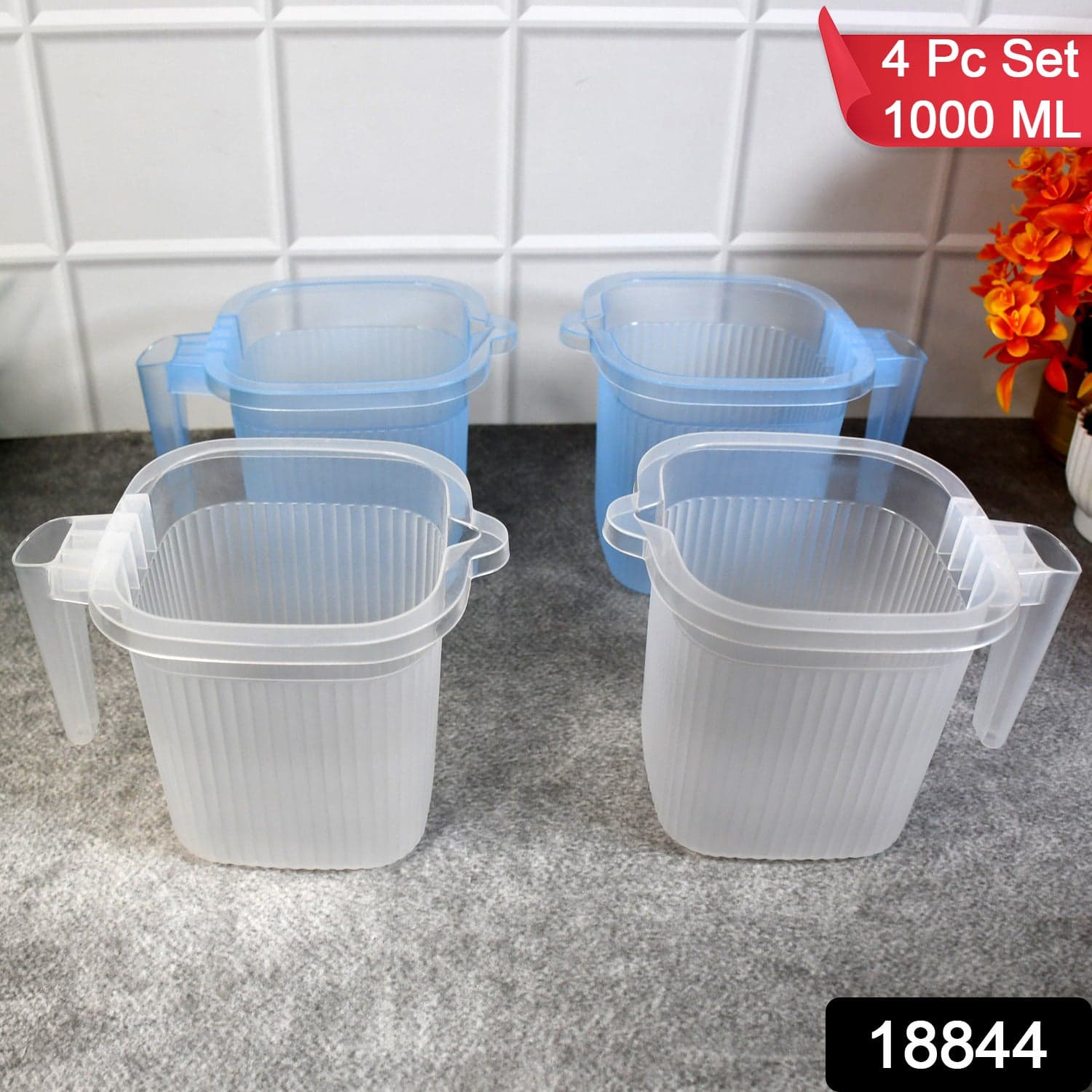 Plastic Transparent Bathroom Water Mug (4 pc / Mix colour / 1000 ML) thumbnail 2