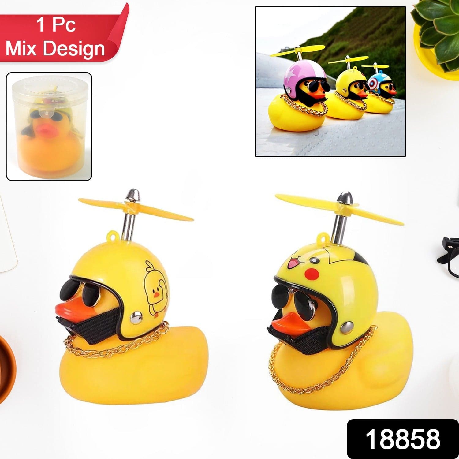 Beautiful Duck Car Ornaments Duck Bicycle Bell with Propeller Helmet (1 Pc / Mix Design) thumbnail 2