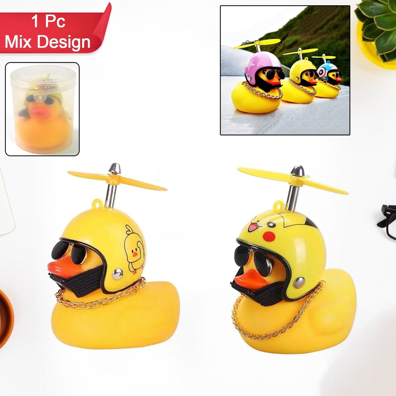 Beautiful Duck Car Ornaments Duck Bicycle Bell with Propeller Helmet (1 Pc / Mix Design) thumbnail 3