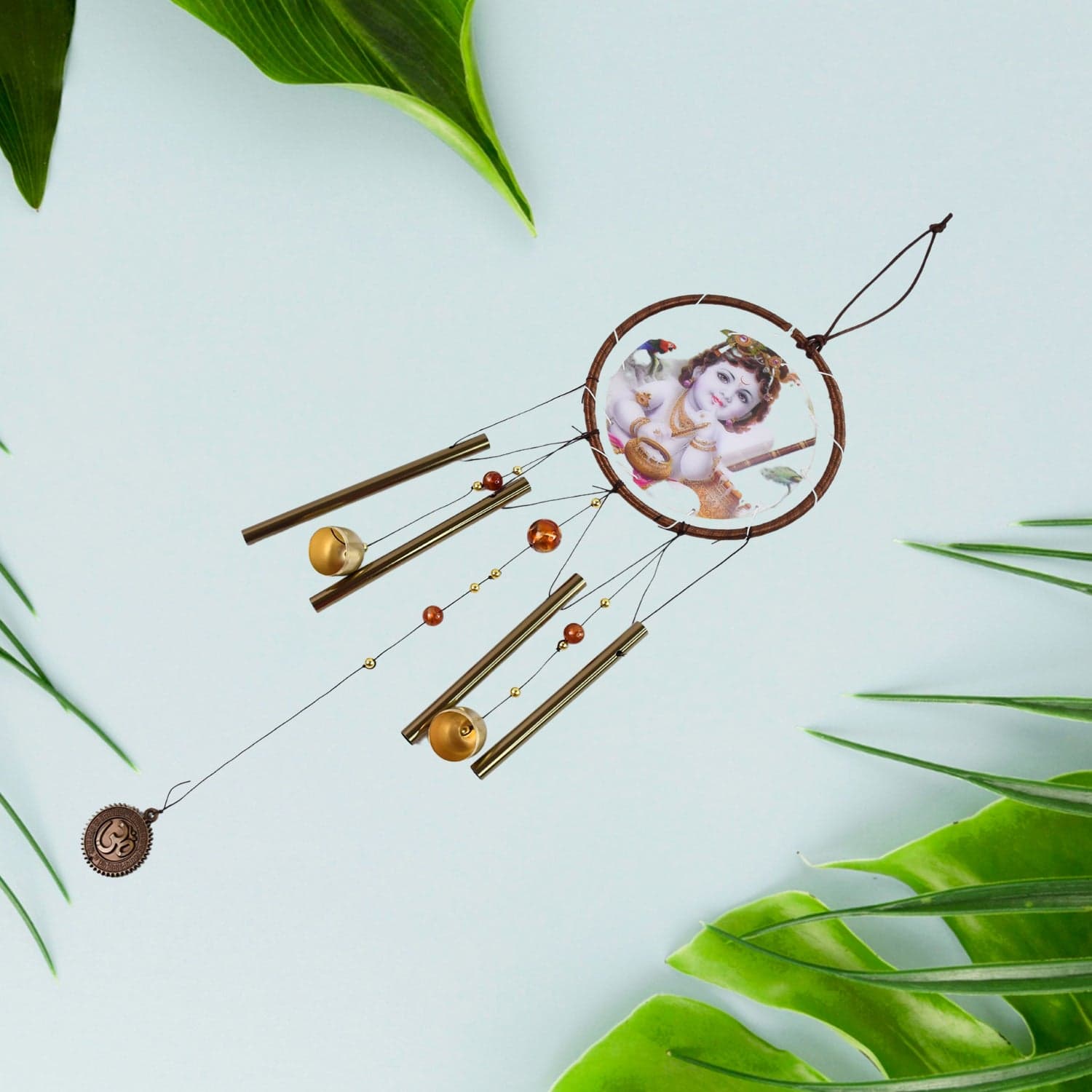 Krishna Medallion Dream Catcher Wind Chime Pendant Wall Hanging - Spiritual Home Decor thumbnail 6
