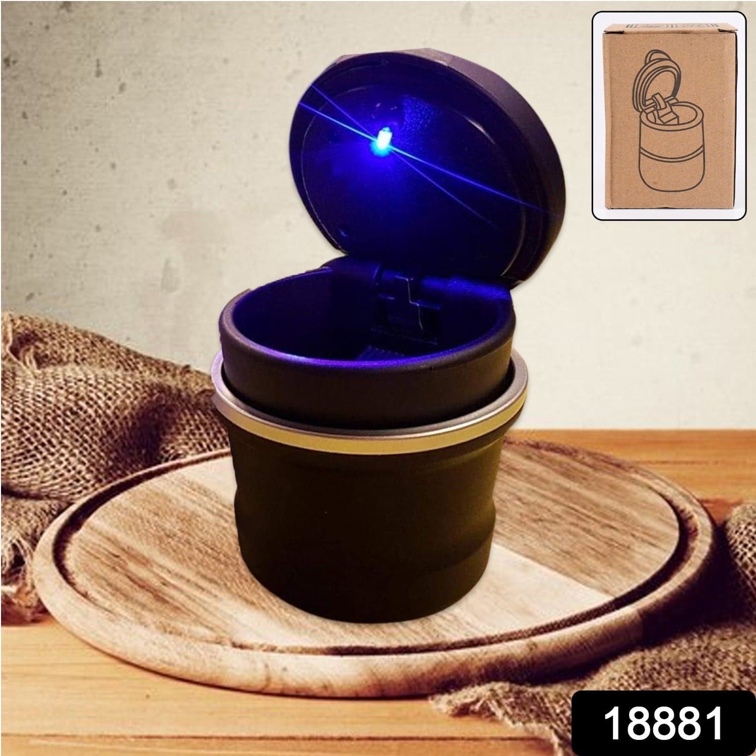 Portable Car Ashtray with Lid and Blue LED Light (1 Pc) thumbnail 2