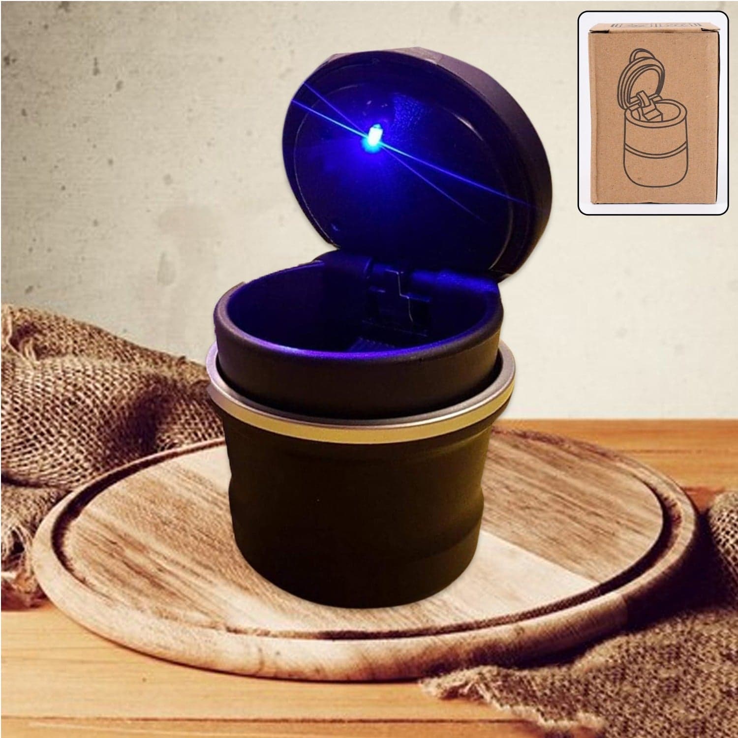 Portable Car Ashtray with Lid and Blue LED Light (1 Pc) thumbnail 3