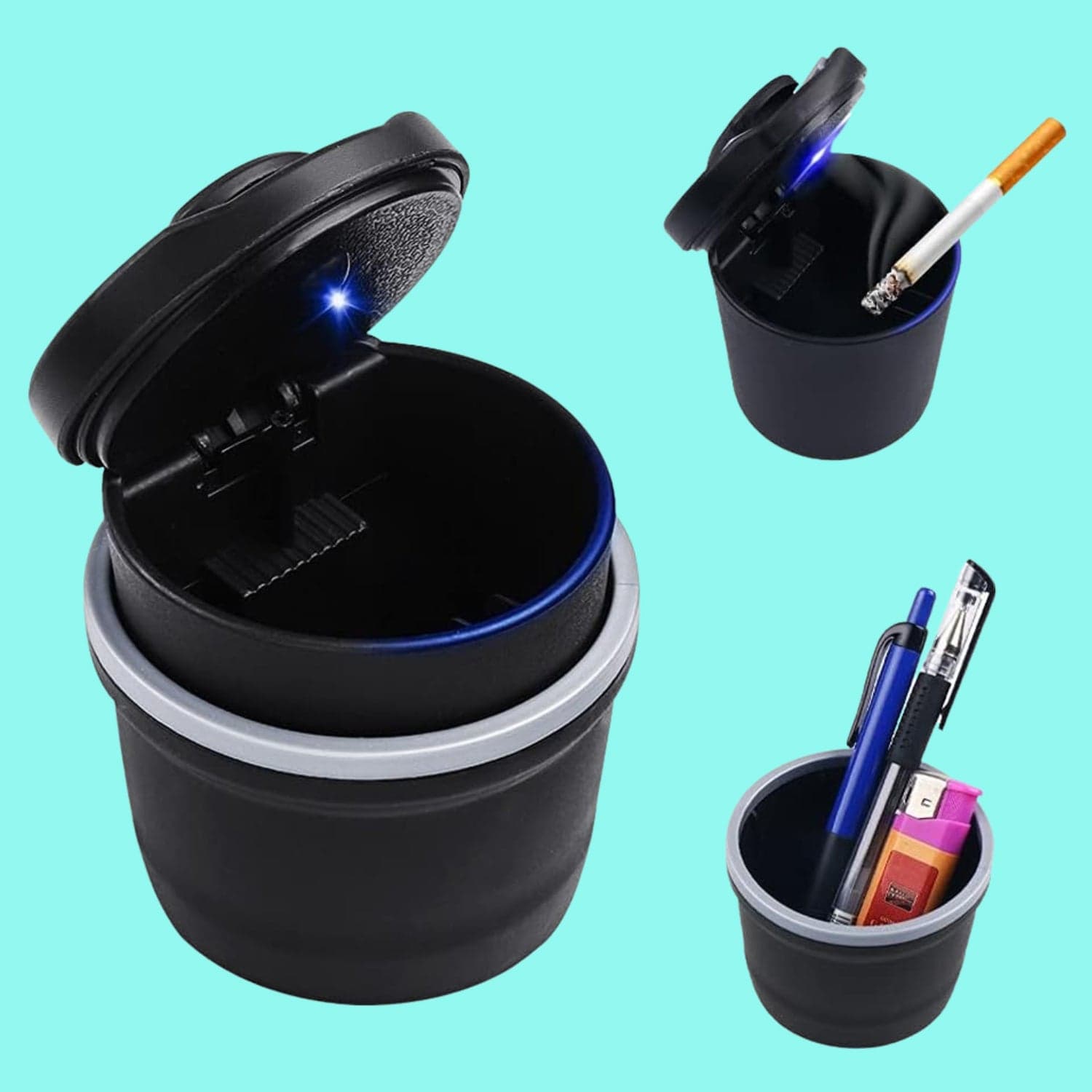Portable Car Ashtray with Lid and Blue LED Light (1 Pc) thumbnail 4