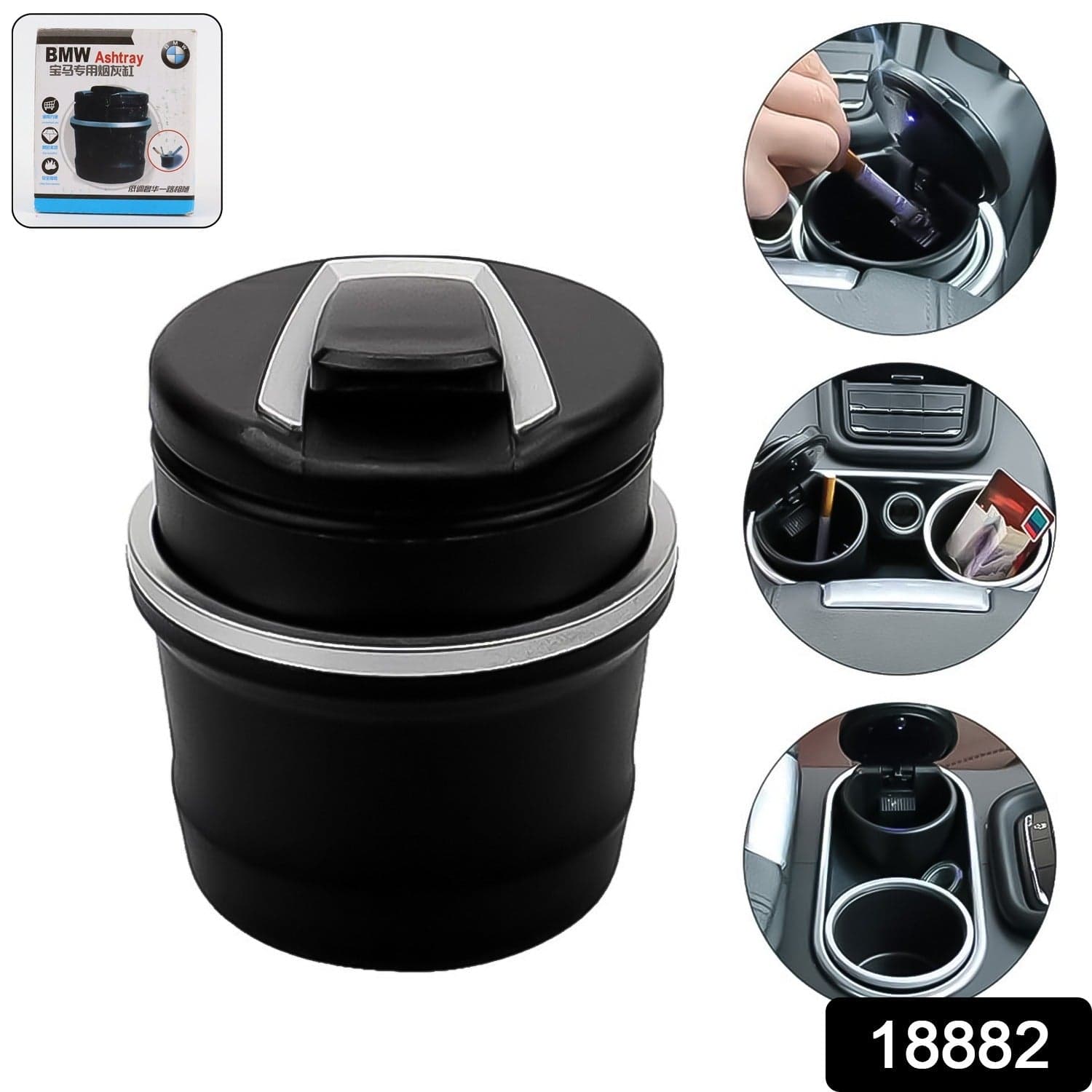 Portable Car Ashtray with Lid and Blue LED Light (1 Pc / With Color Box) thumbnail 2