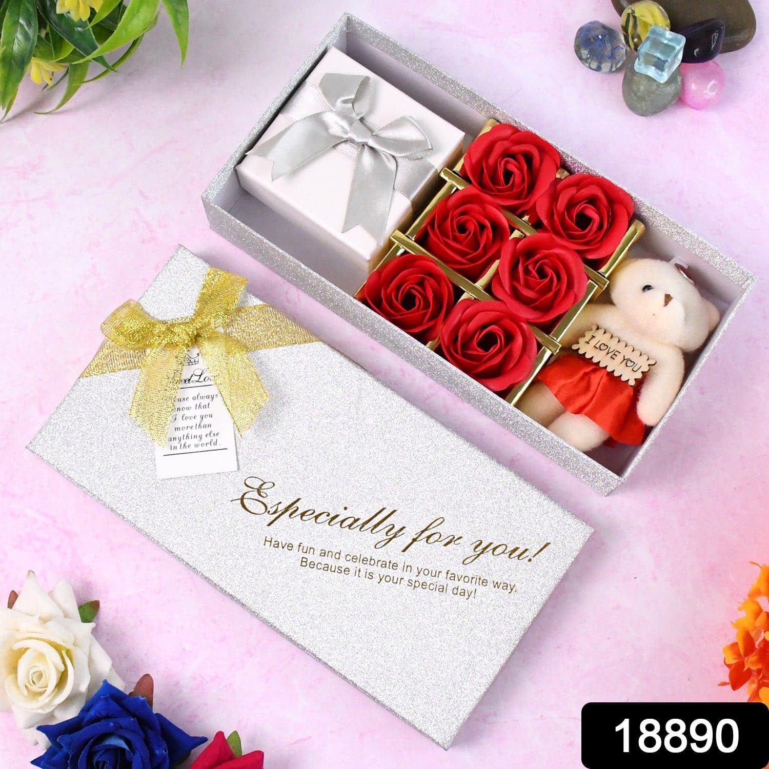 Valentine Day Gift Set Scented Rose Flowers Pack with Teddy thumbnail 2