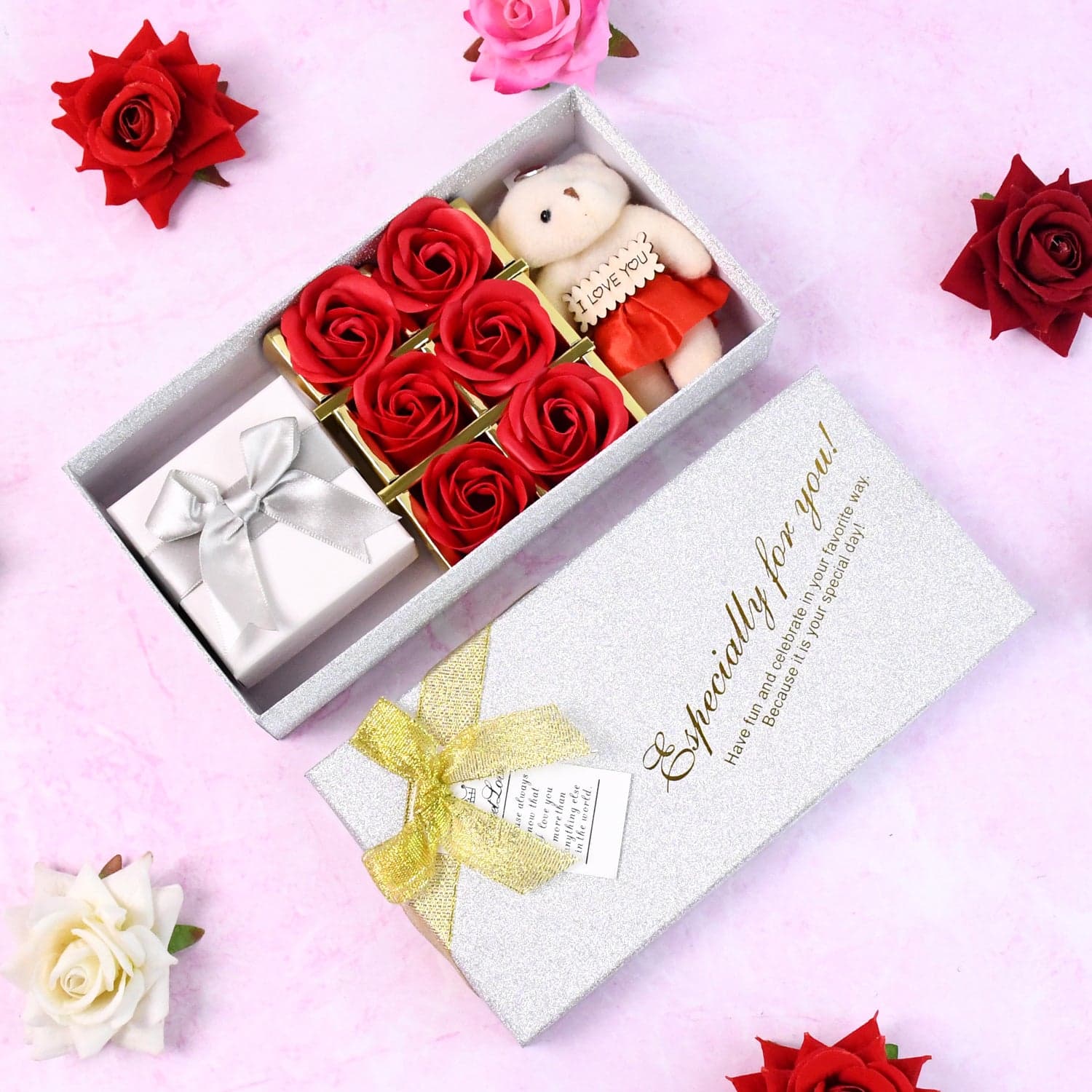 Valentine Day Gift Set Scented Rose Flowers Pack with Teddy thumbnail 3