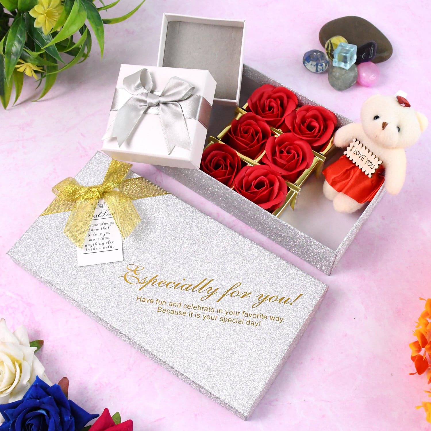 Valentine Day Gift Set Scented Rose Flowers Pack with Teddy thumbnail 4