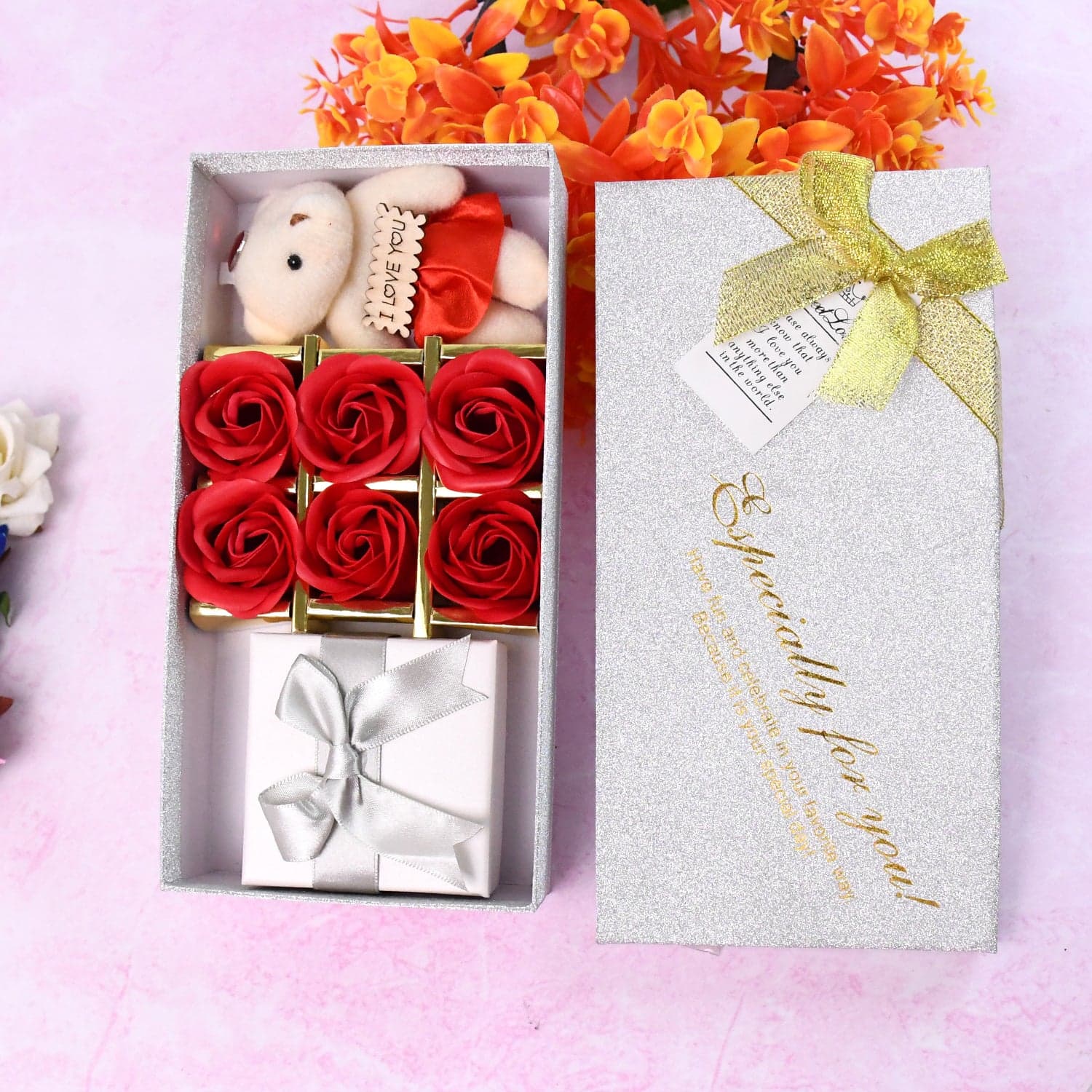 Valentine Day Gift Set Scented Rose Flowers Pack with Teddy thumbnail 5