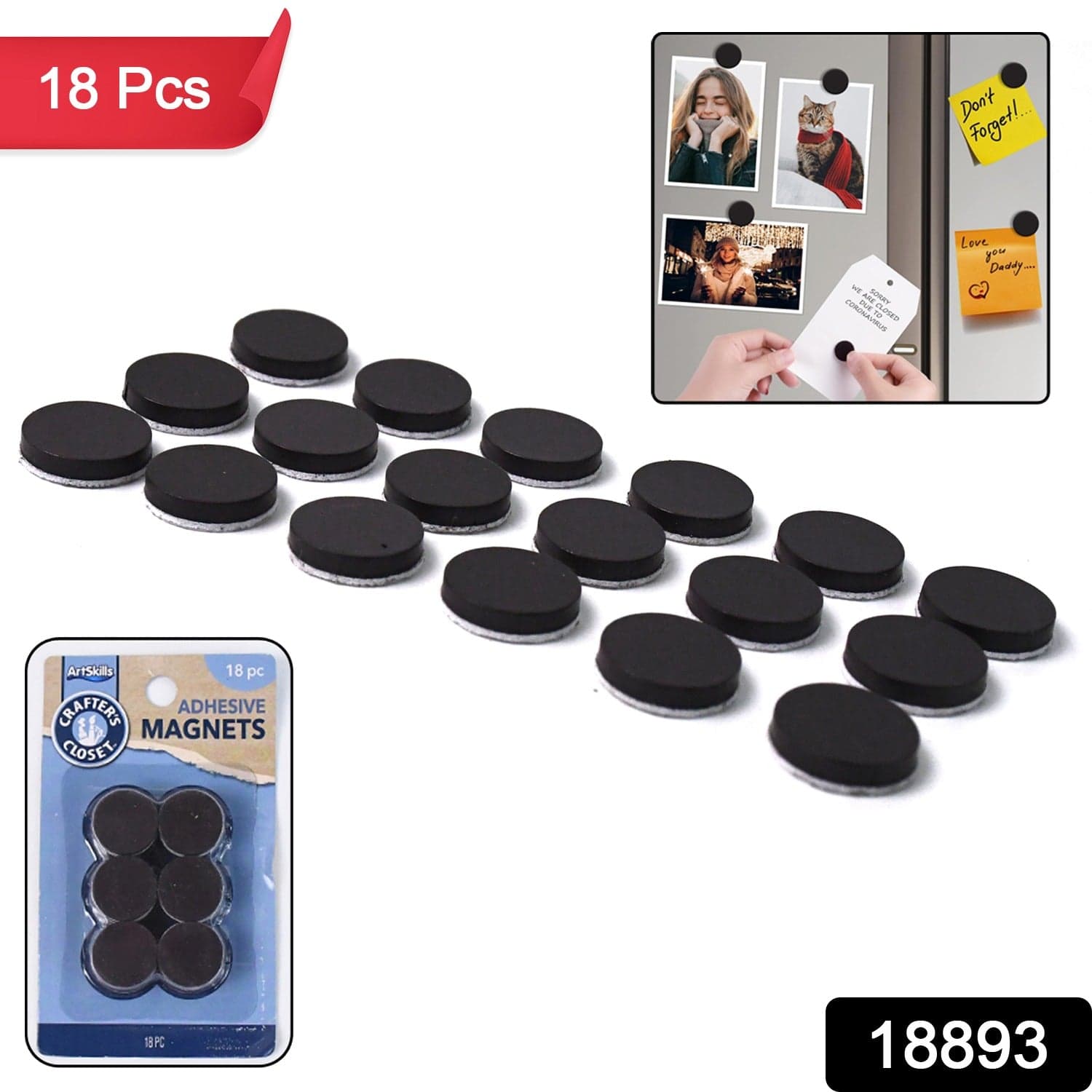 Magnets with Adhesive Backing Magnetic Tape Magnet Strips (18 Pcs Set) thumbnail 2
