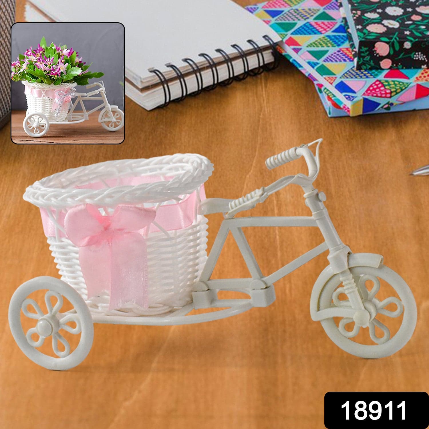Plastic Cycle Flower Vases For Home Decor; Bicycle Flower Pot Stand (1 Pc) thumbnail 2
