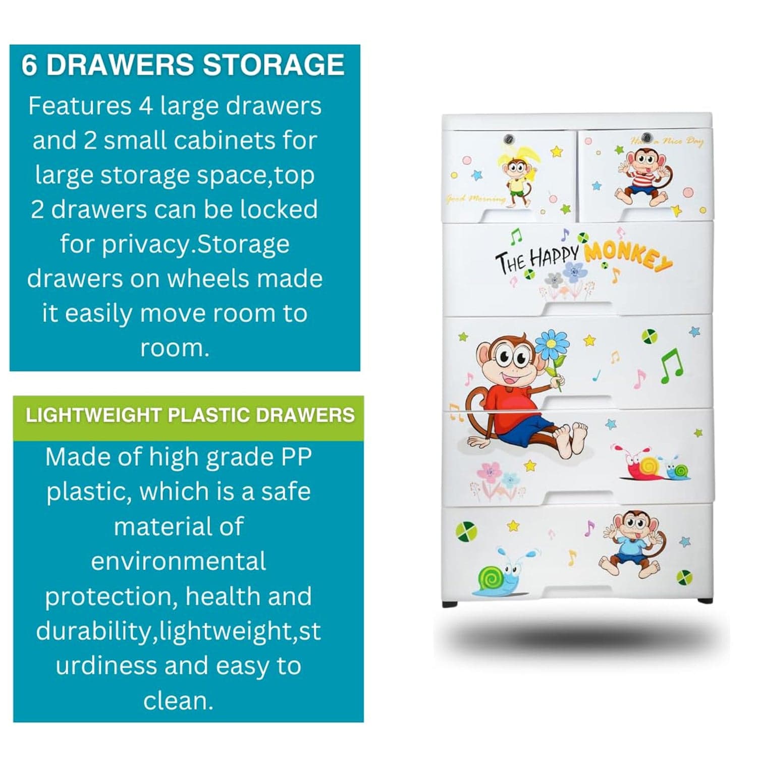 Kid's Plastic Chest of 6 Drawers, Multi-Purpose Storage Organizer/Wardrobe for Kids thumbnail 5