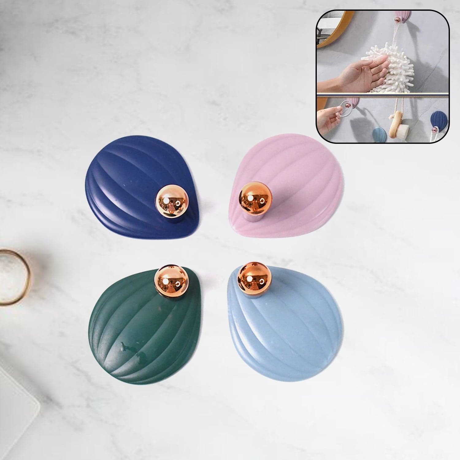Self Adhesive Wall Hooks Waterproof Adhesive Sticky Stylish Hooks (4 Pc) thumbnail 1