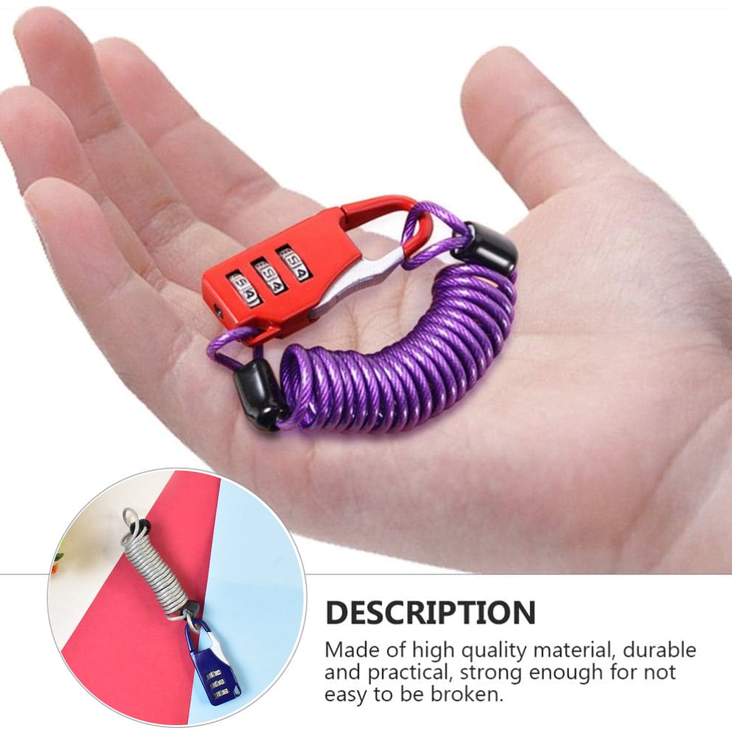 Anti-theft Dial Lock, Padlock, 3-Digit, Built-In Wire (1 Pc) thumbnail 9