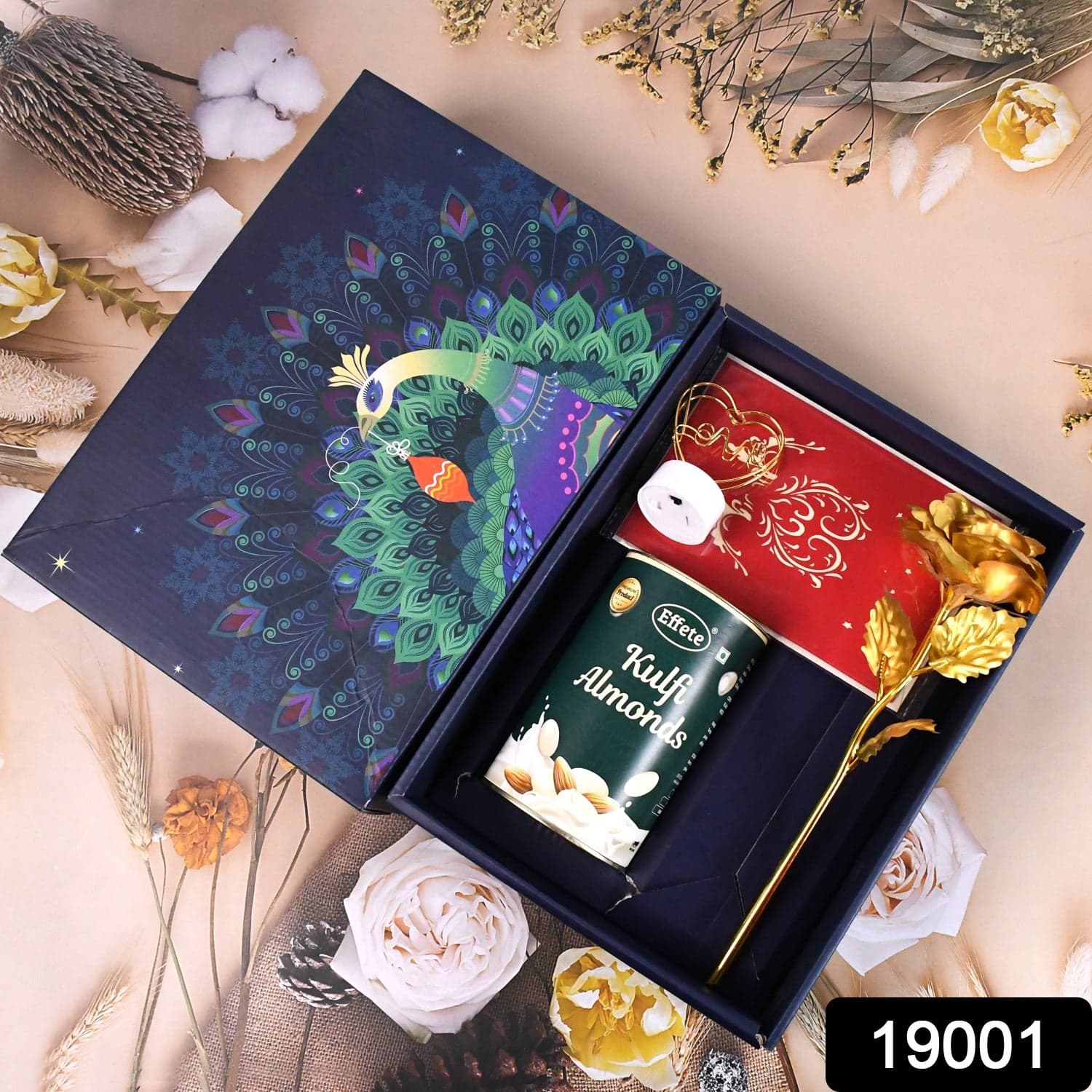 Valentine's Day Love Set - Heart Light, Chocolates & Golden Flower Gift Box thumbnail 1