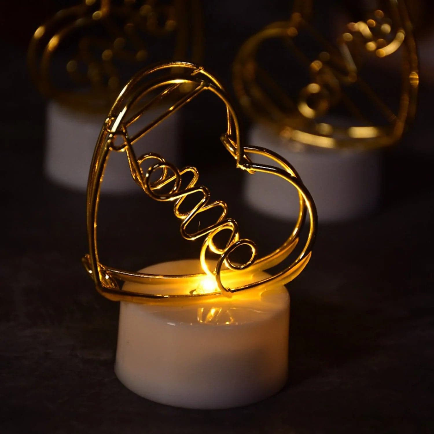 Valentine's Day Love Set - Heart Light, Chocolates & Golden Flower Gift Box thumbnail 4