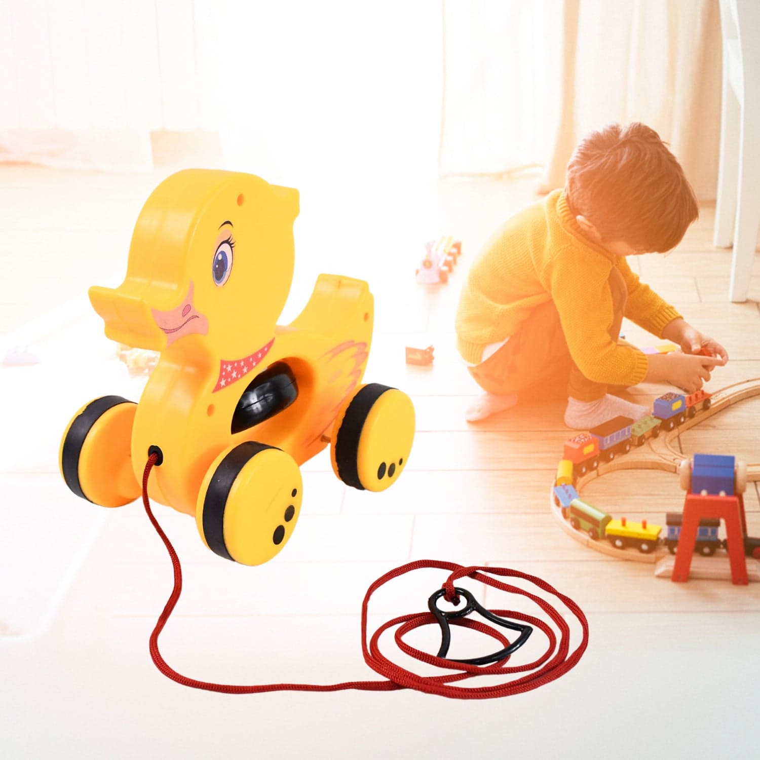 Pull Along Toy with Attractive Design, Developmental Toy for 1-Year-Old Girl Boy (Duck) thumbnail 6