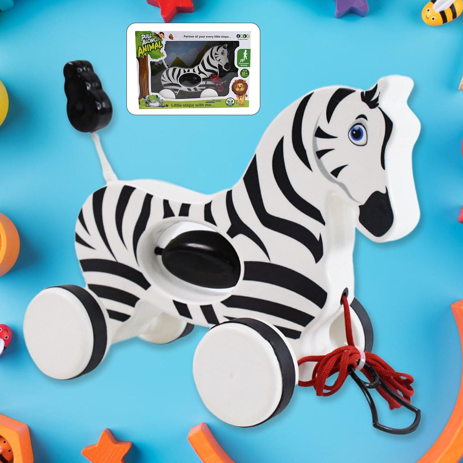 Zebra Pull Along Toy Baby Early Walking Pull Toy Rope Toy for Babies Walking Toy thumbnail 1
