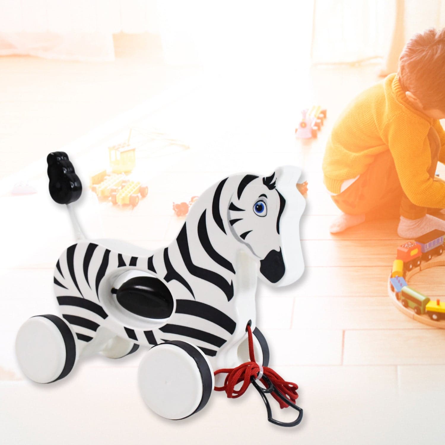Zebra Pull Along Toy Baby Early Walking Pull Toy Rope Toy for Babies Walking Toy thumbnail 6