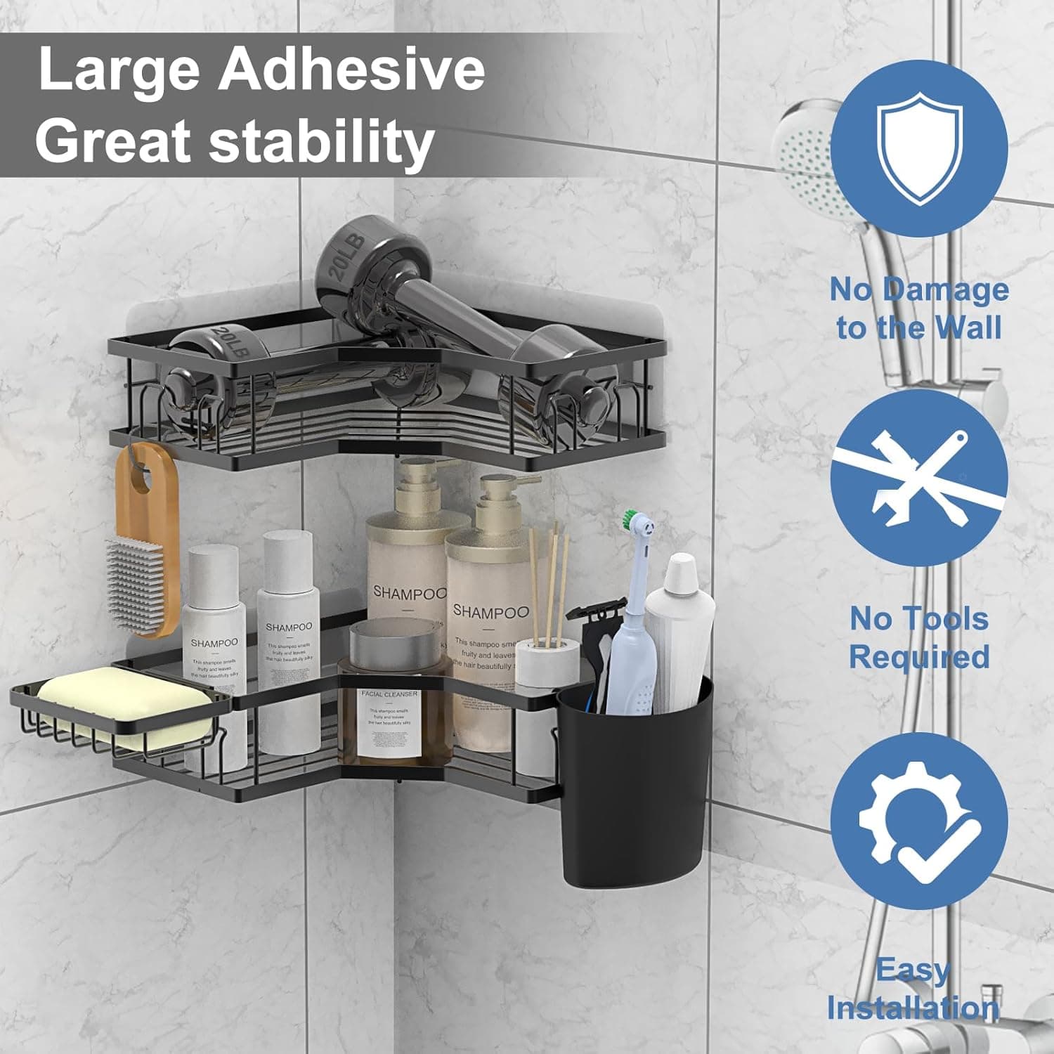 Iron Coating Self-Adhesive Corner Shelf Organizer (2 Pc) thumbnail 6