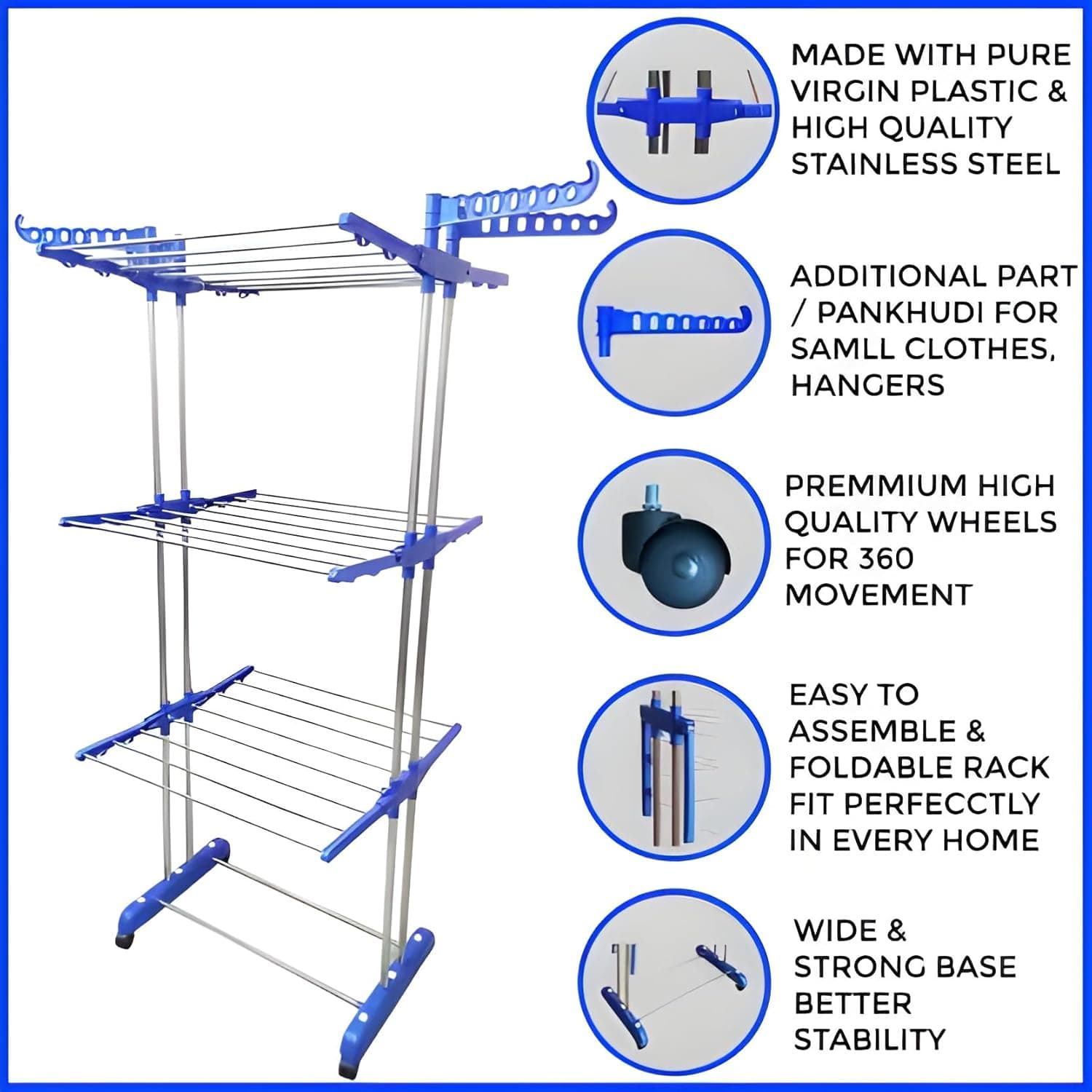 Foldable Stainless Steel Clothes Drying Stand Rack thumbnail 2