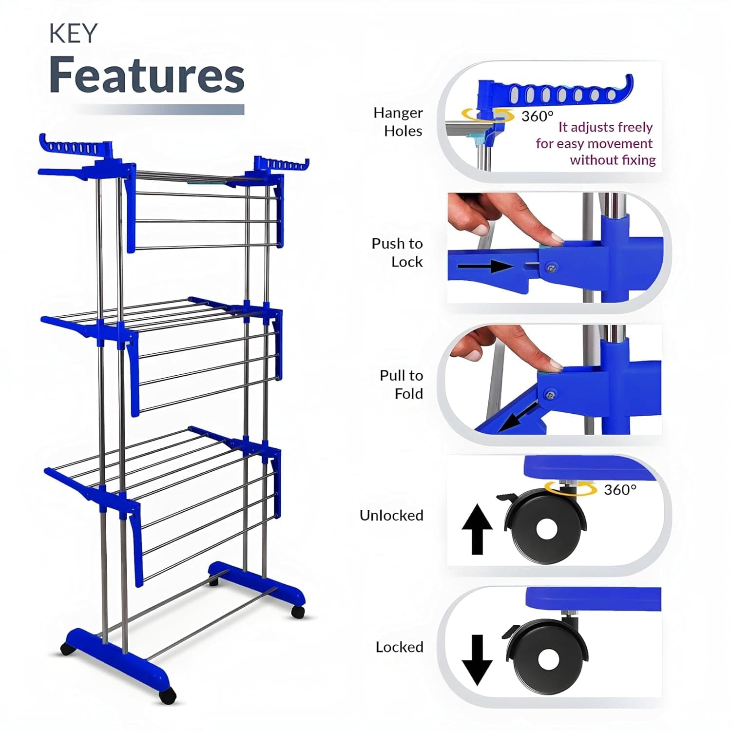 Foldable Stainless Steel Clothes Drying Stand Rack thumbnail 7