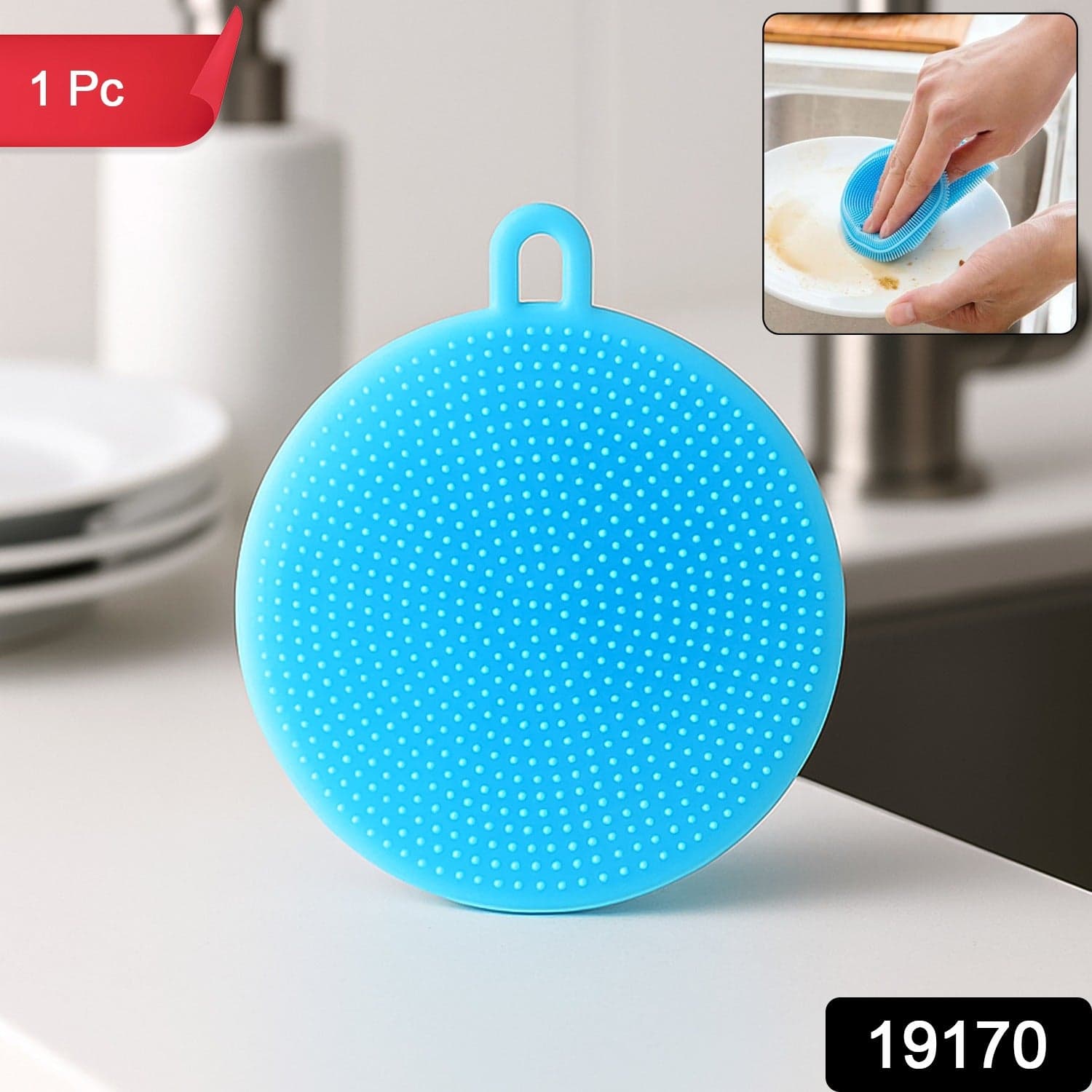 19170 Sky Blue Silicone Dish Scrubber thumbnail 1