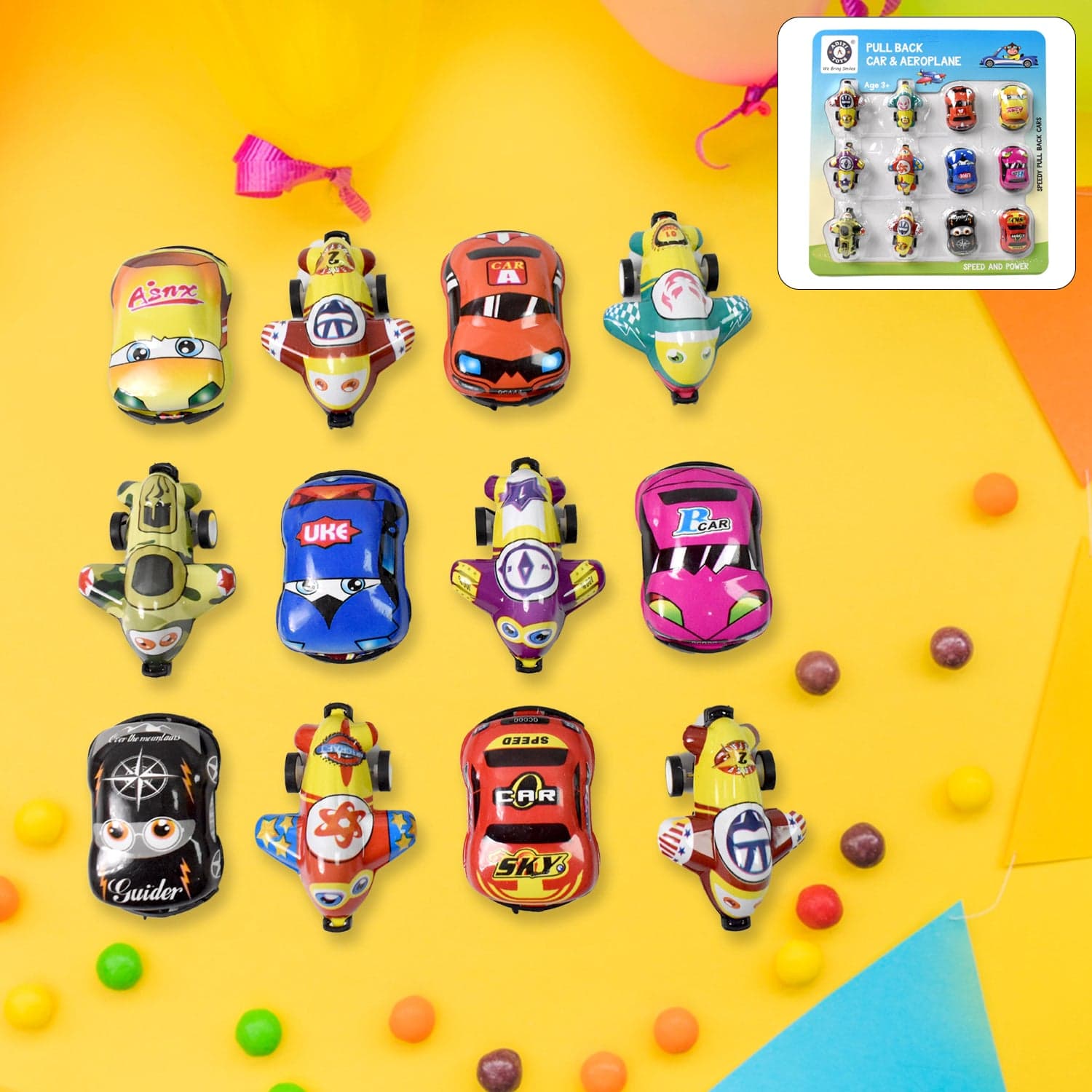 Mini Pull Back Car & Aeroplane PVC Plastic Pull Back Car Cartoon Toys (12 Pcs Set) thumbnail 1