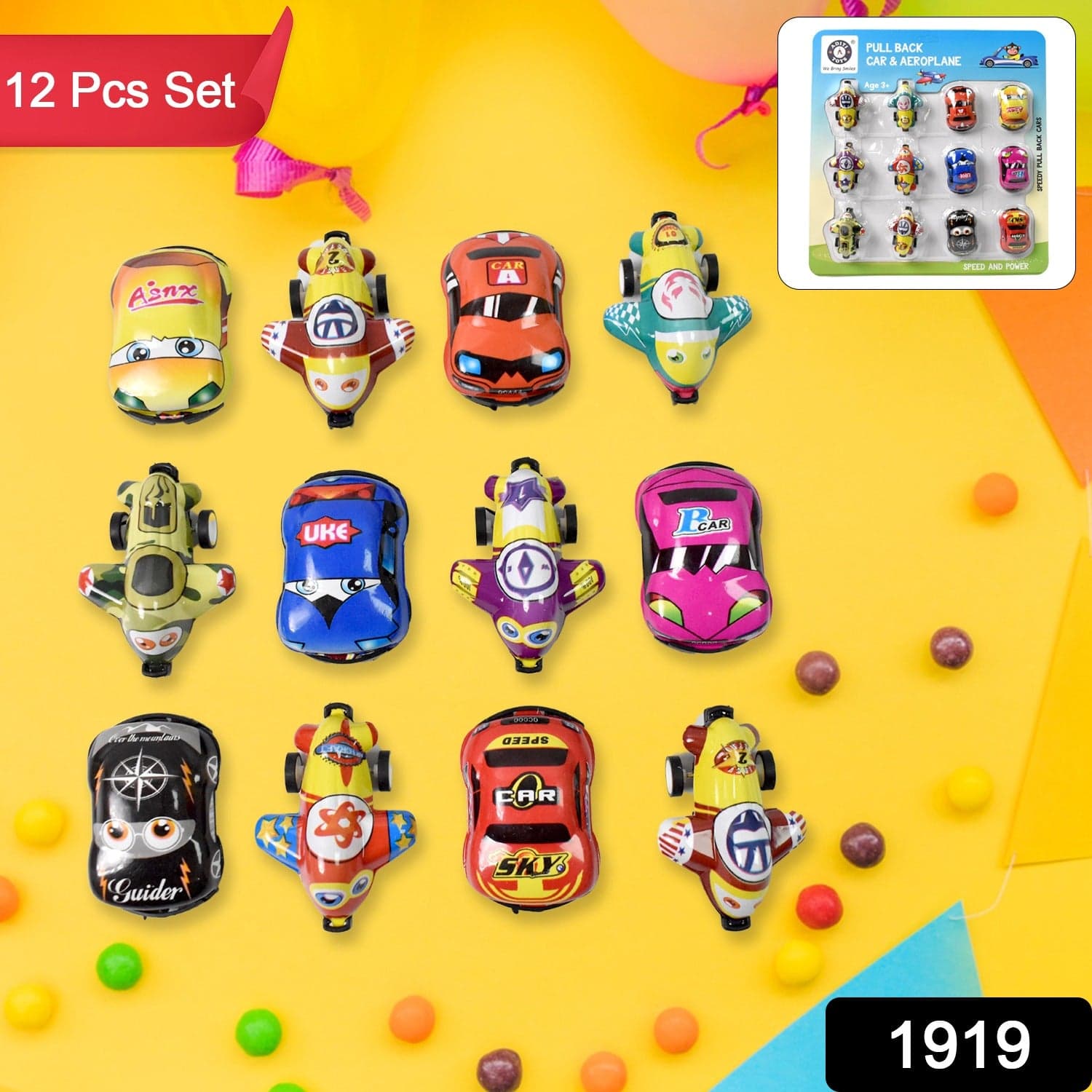 Mini Pull Back Car & Aeroplane PVC Plastic Pull Back Car Cartoon Toys (12 Pcs Set) thumbnail 2