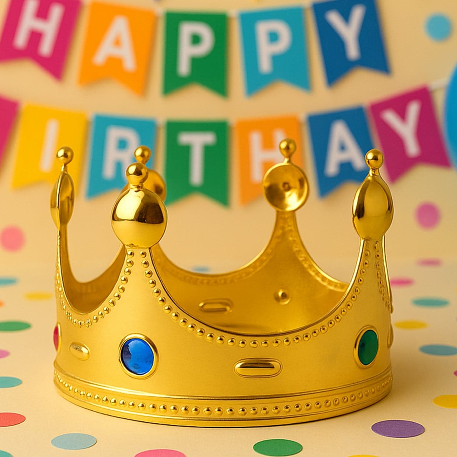 Golden Royal Crown With Colored Gems 1 Pc thumbnail 2