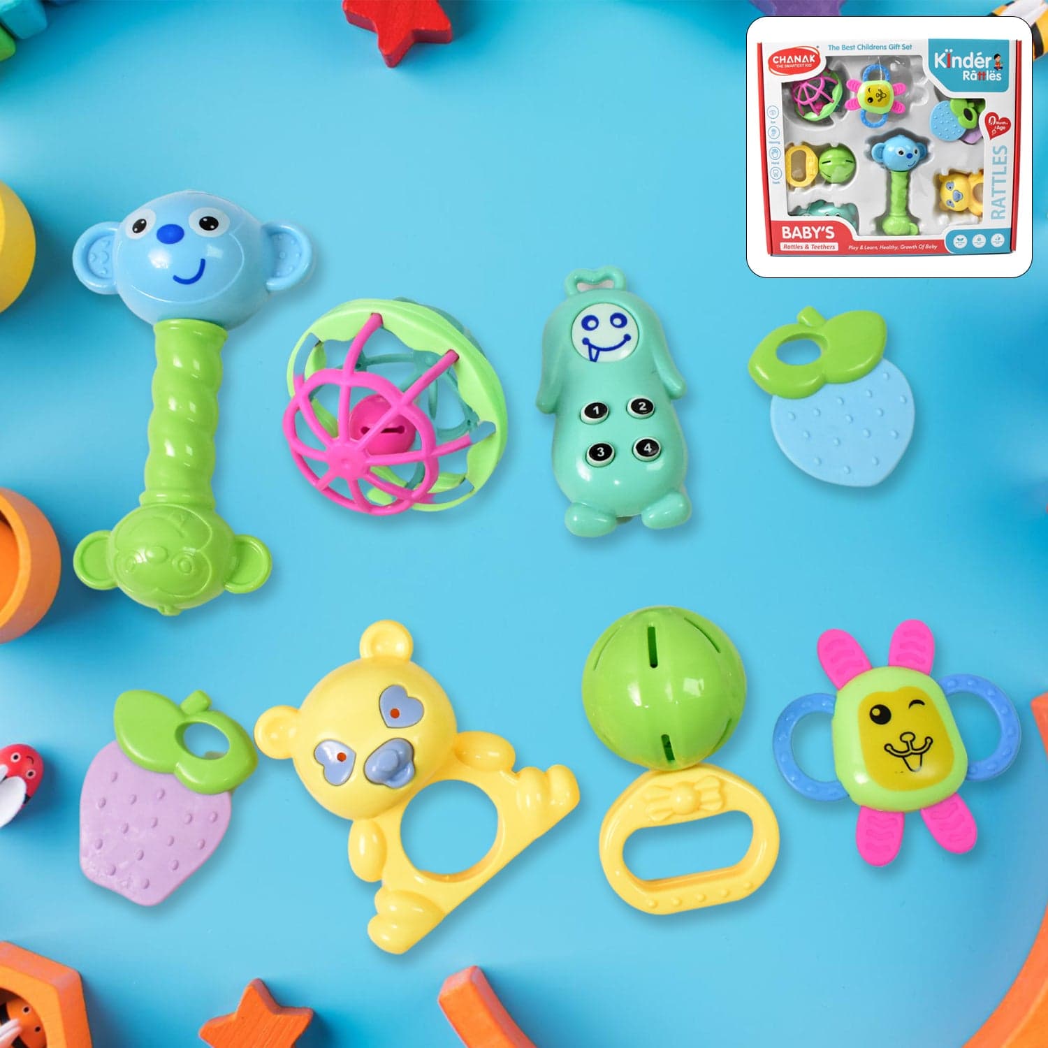 Kinder Rattles Classic Store Plastic Non-Toxic Shake and Grab Ball Baby Rattles & Teethers (8 Pcs Set) thumbnail 1