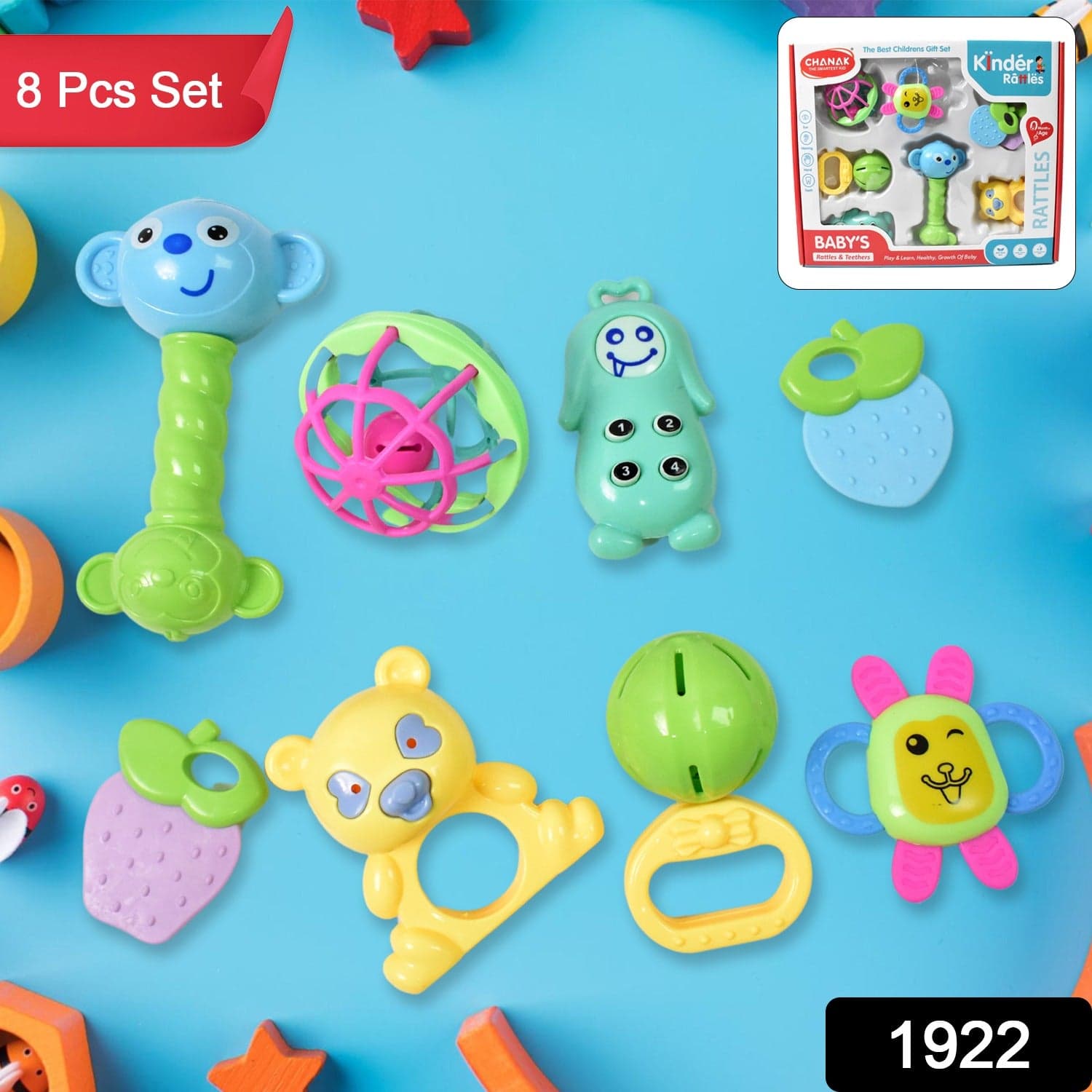 Kinder Rattles Classic Store Plastic Non-Toxic Shake and Grab Ball Baby Rattles & Teethers (8 Pcs Set) thumbnail 2