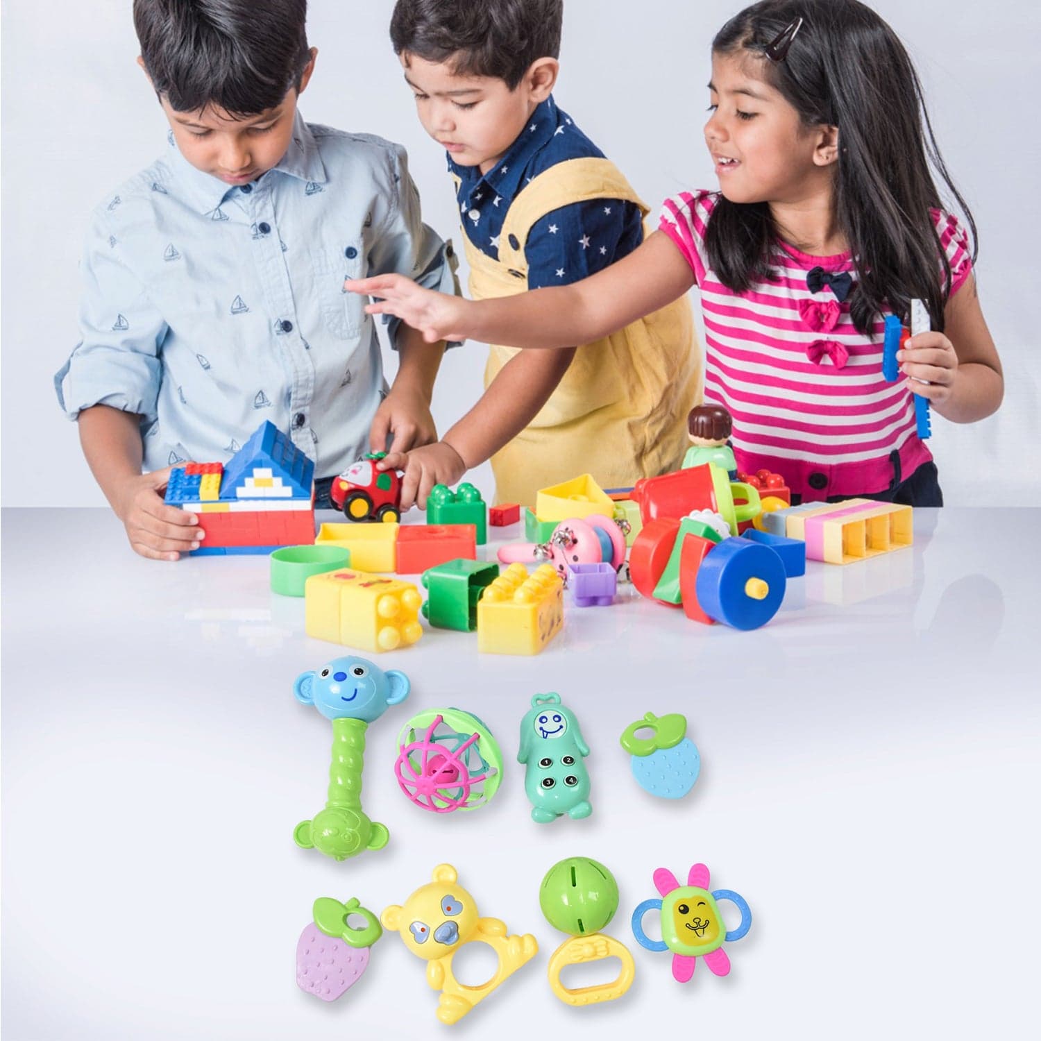 Kinder Rattles Classic Store Plastic Non-Toxic Shake and Grab Ball Baby Rattles & Teethers (8 Pcs Set) thumbnail 4
