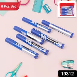 Premium Permanent Blue Marker Pen Set 6 Pcs Set