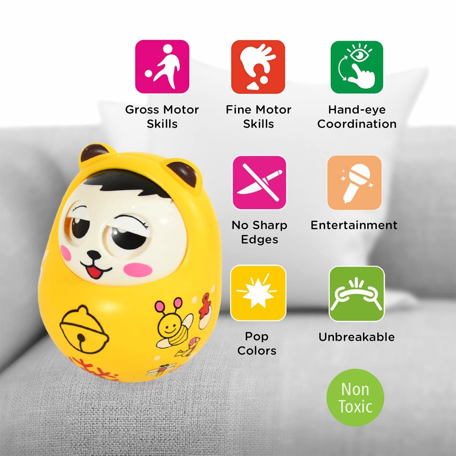 Musical Roly Poly Toys For Baby | Push And Shake Wobbling Toy With Music | Tumbler Doll Toy For Babies | Sound Balancing Doll Toys For Baby Boys thumbnail 6