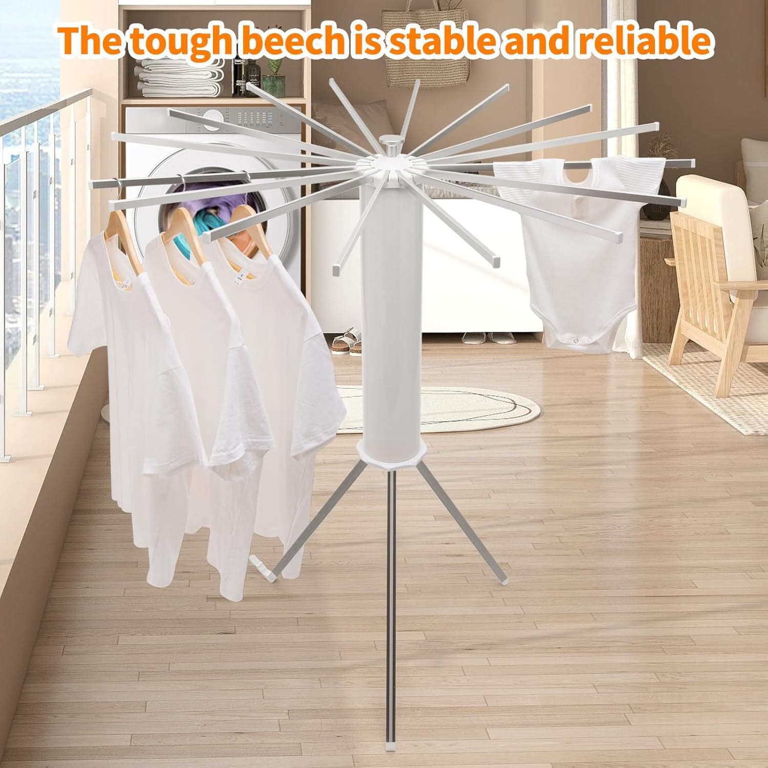 Foldable Rotary Clothes Drying Rack Stand 1 Pc thumbnail 2