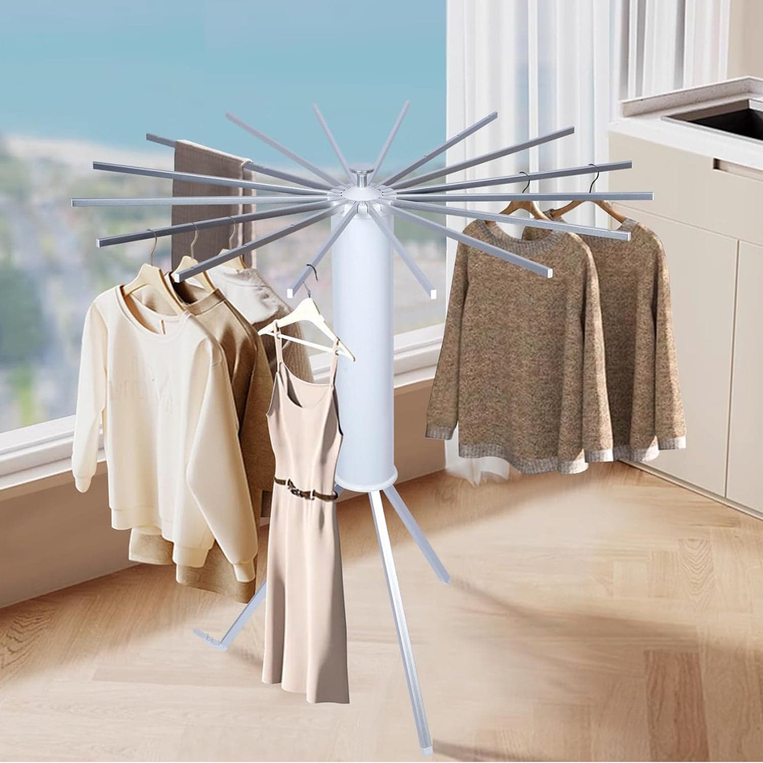 Foldable Rotary Clothes Drying Rack Stand 1 Pc thumbnail 8