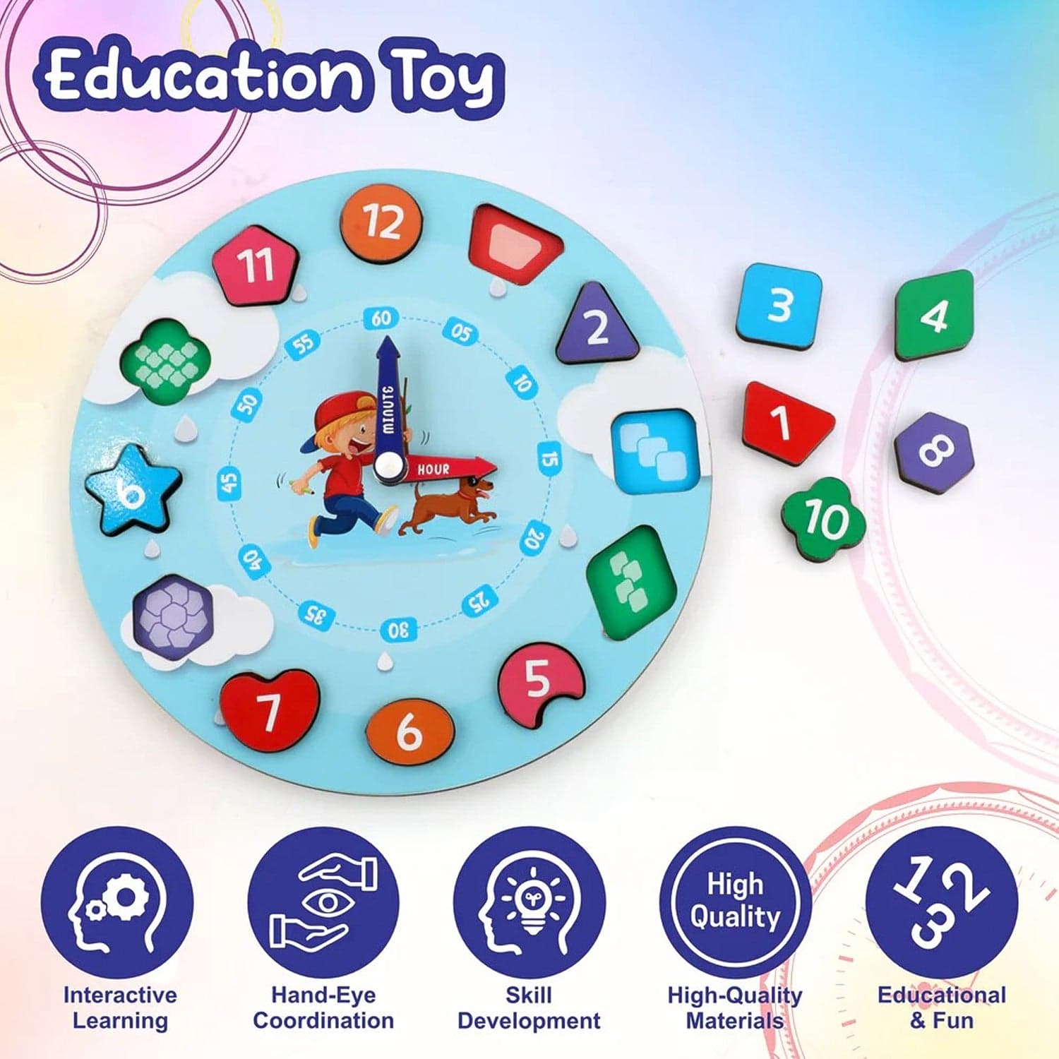 Learning Wooden Clock Toy At49 thumbnail 3