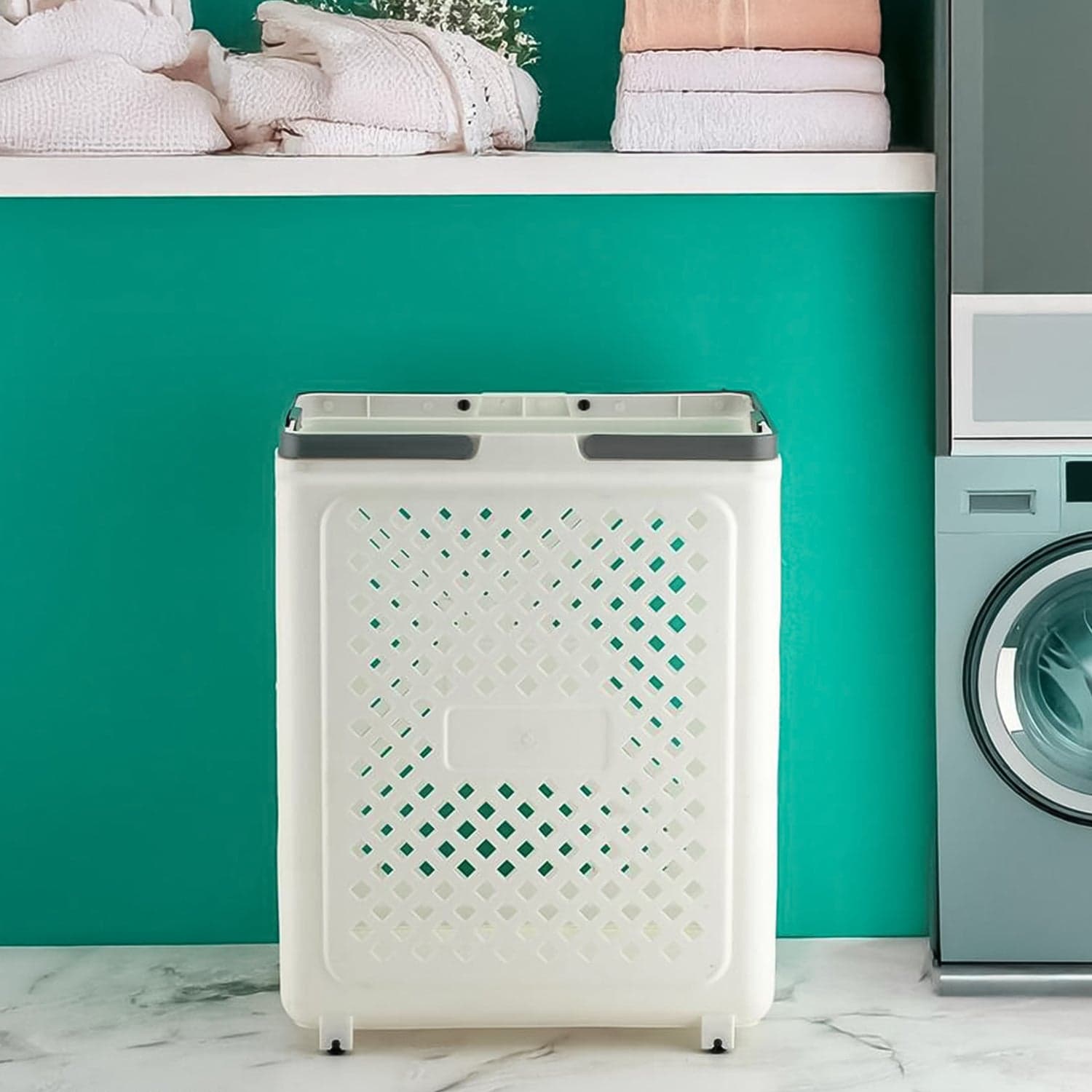 Large Foldable Laundry Basket With Wheels thumbnail 2