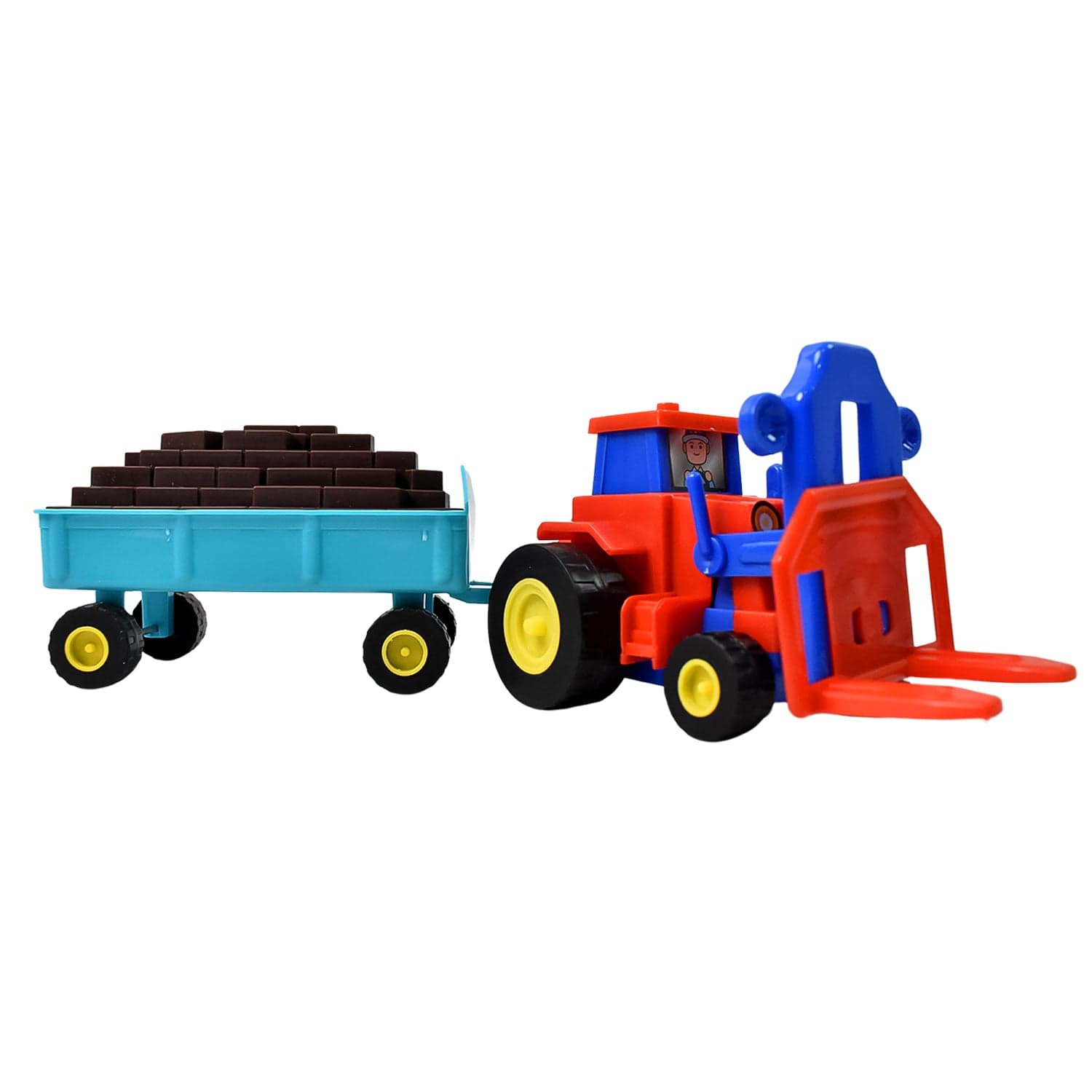 Plastic Tractor Toy Friction Powered Tractor with Bricks Trolley (1 Pc) thumbnail 5