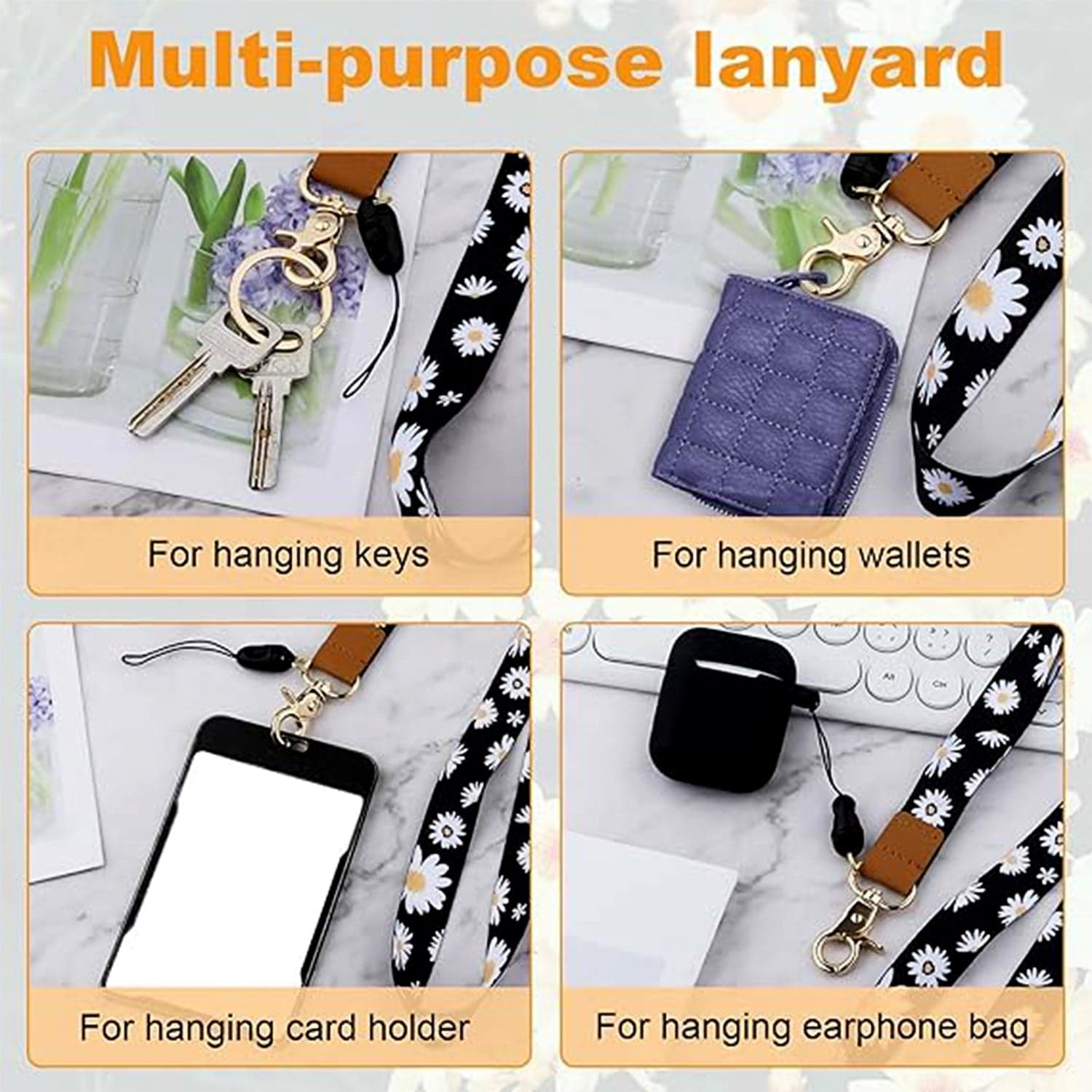 Floral Print Neck Lanyard Strap With Clip Hook thumbnail 3