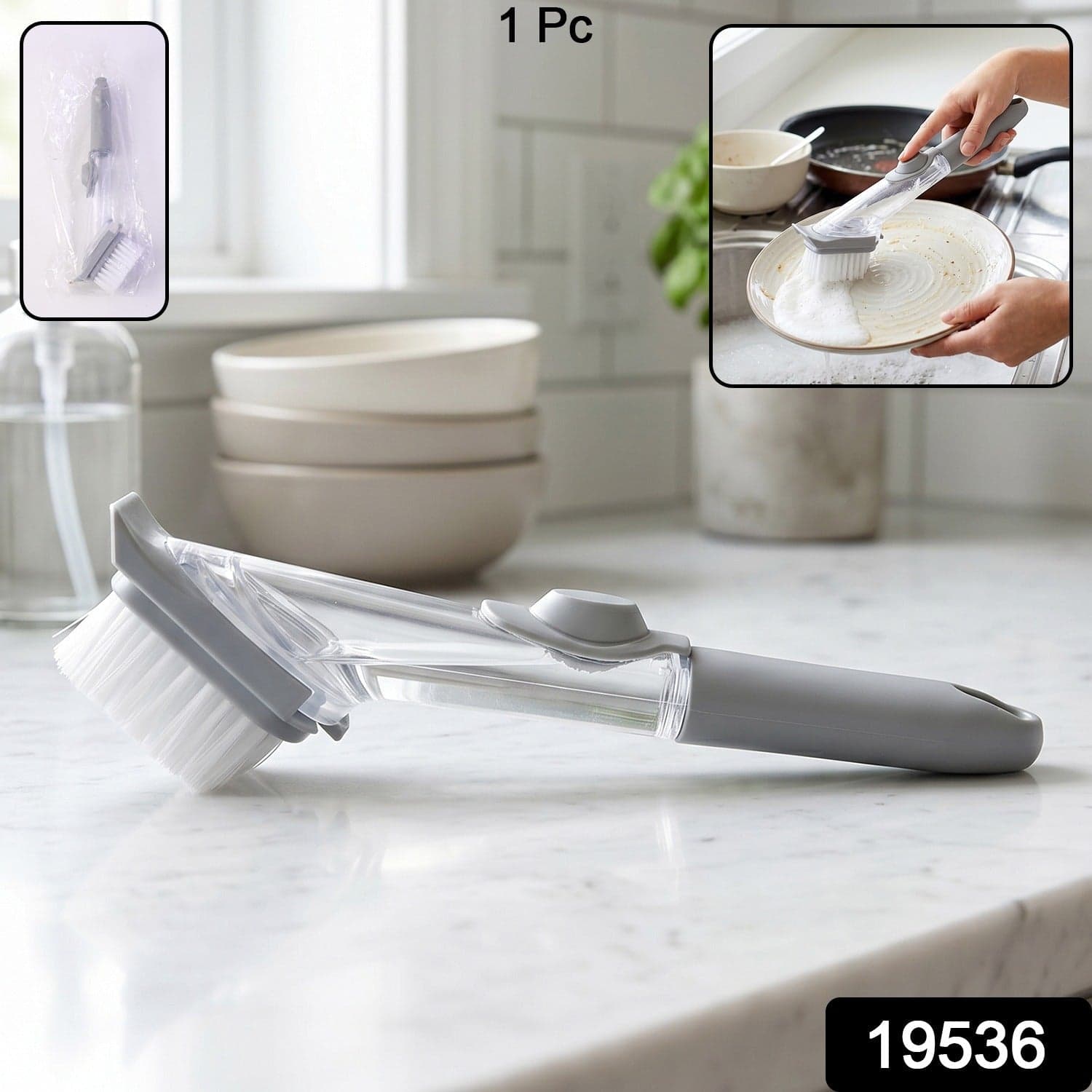 Refillable Soap Dispensing Dish Scrub Brush the Effortless & Hygienic Cleaning thumbnail 2