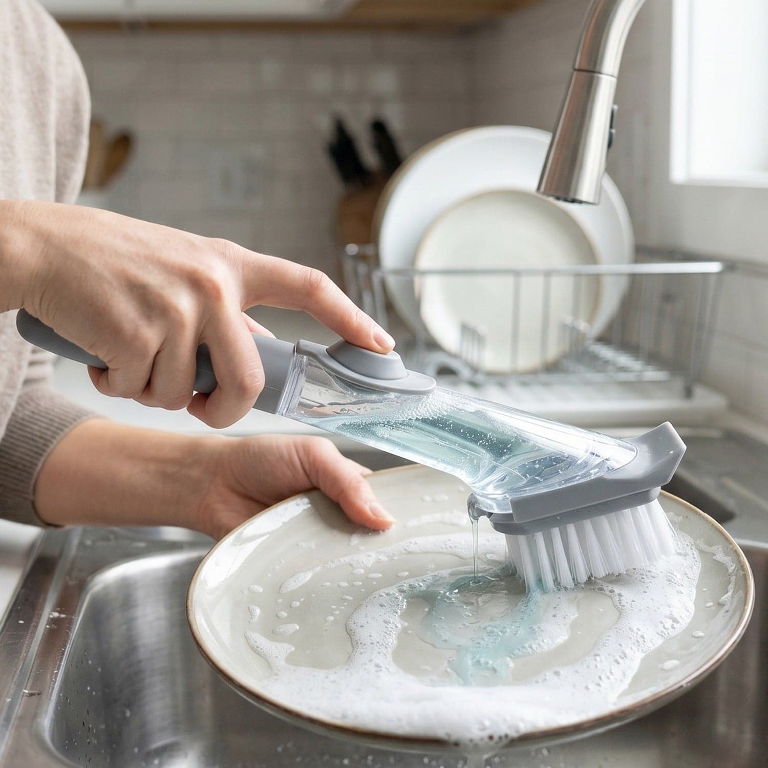 Refillable Soap Dispensing Dish Scrub Brush the Effortless & Hygienic Cleaning thumbnail 4